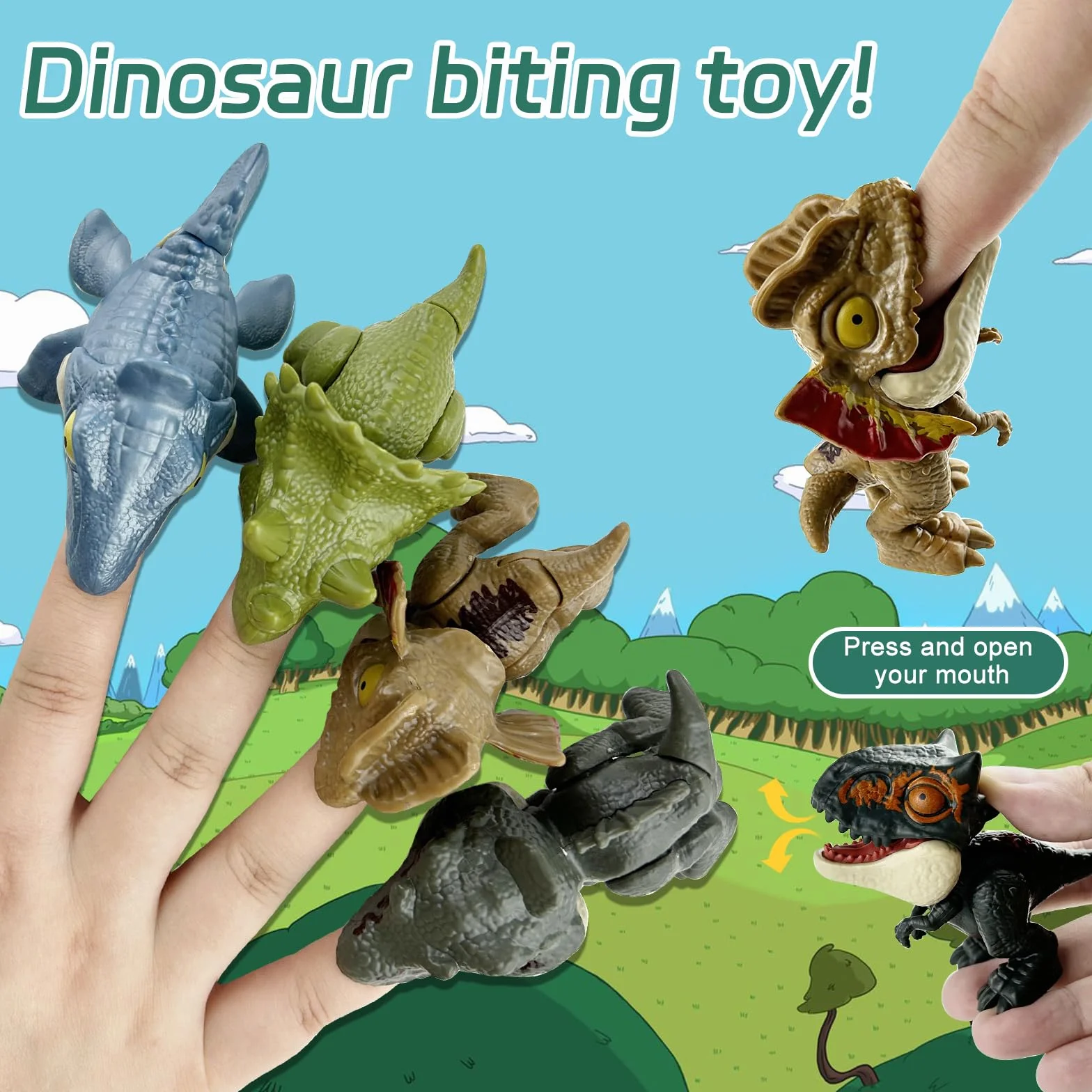 10 Piezas Dinosaurio Dedo Juguete, Mini Set ABS Mordita para Niños y Niñas (Colores Mezclados)