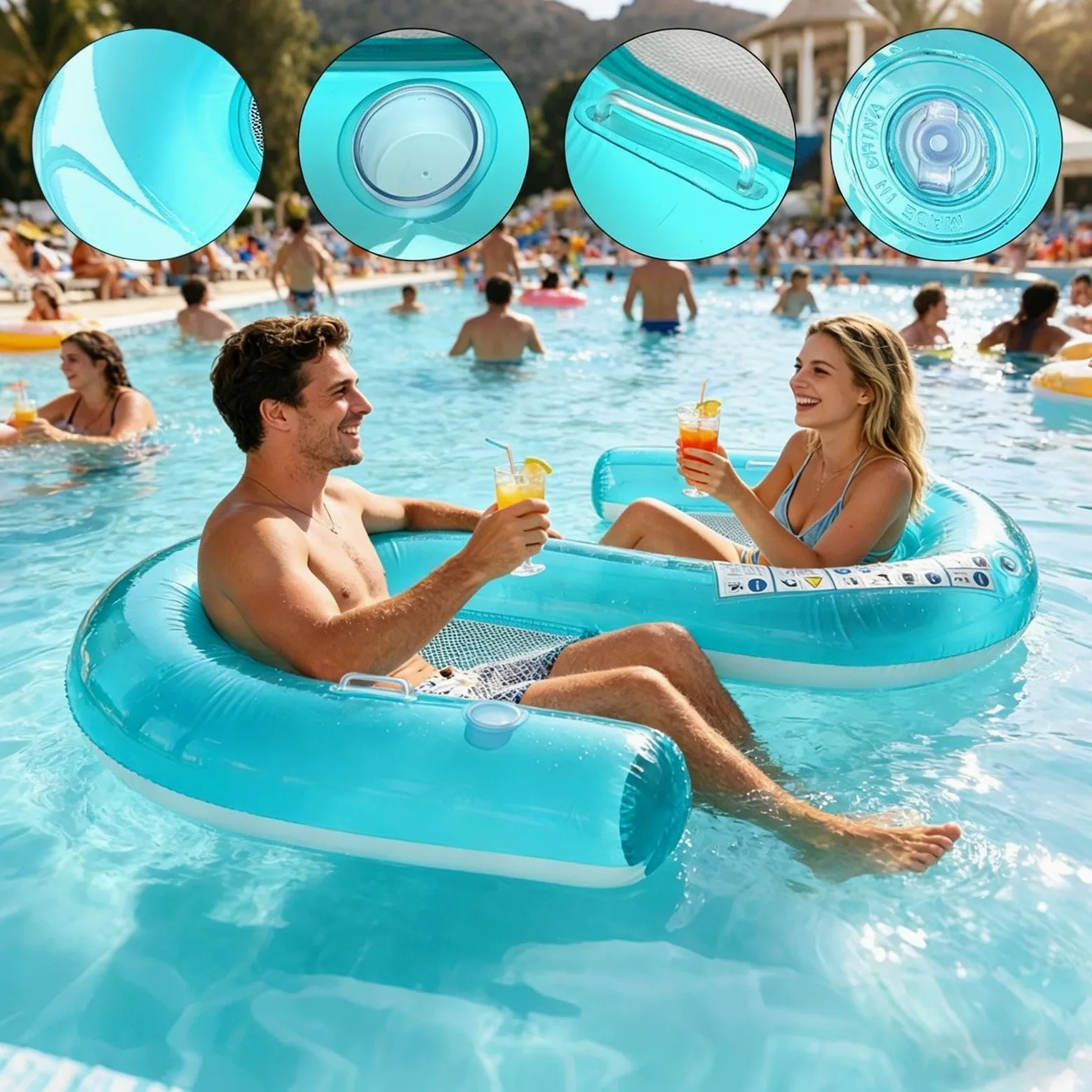 Inflable para dos personas Hamaca flotante plegable en balsa inflable | Boya de Baño Inflable para Relajación Acuática para Camping Picnic Playa Lago Bronceado