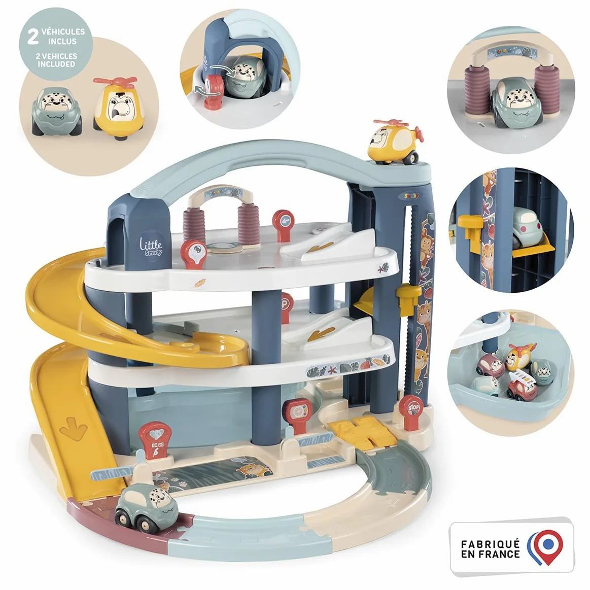 Little Smoby Garaje Grande 3 Niveles, Coche y helicopteros incluidos (7600140203)