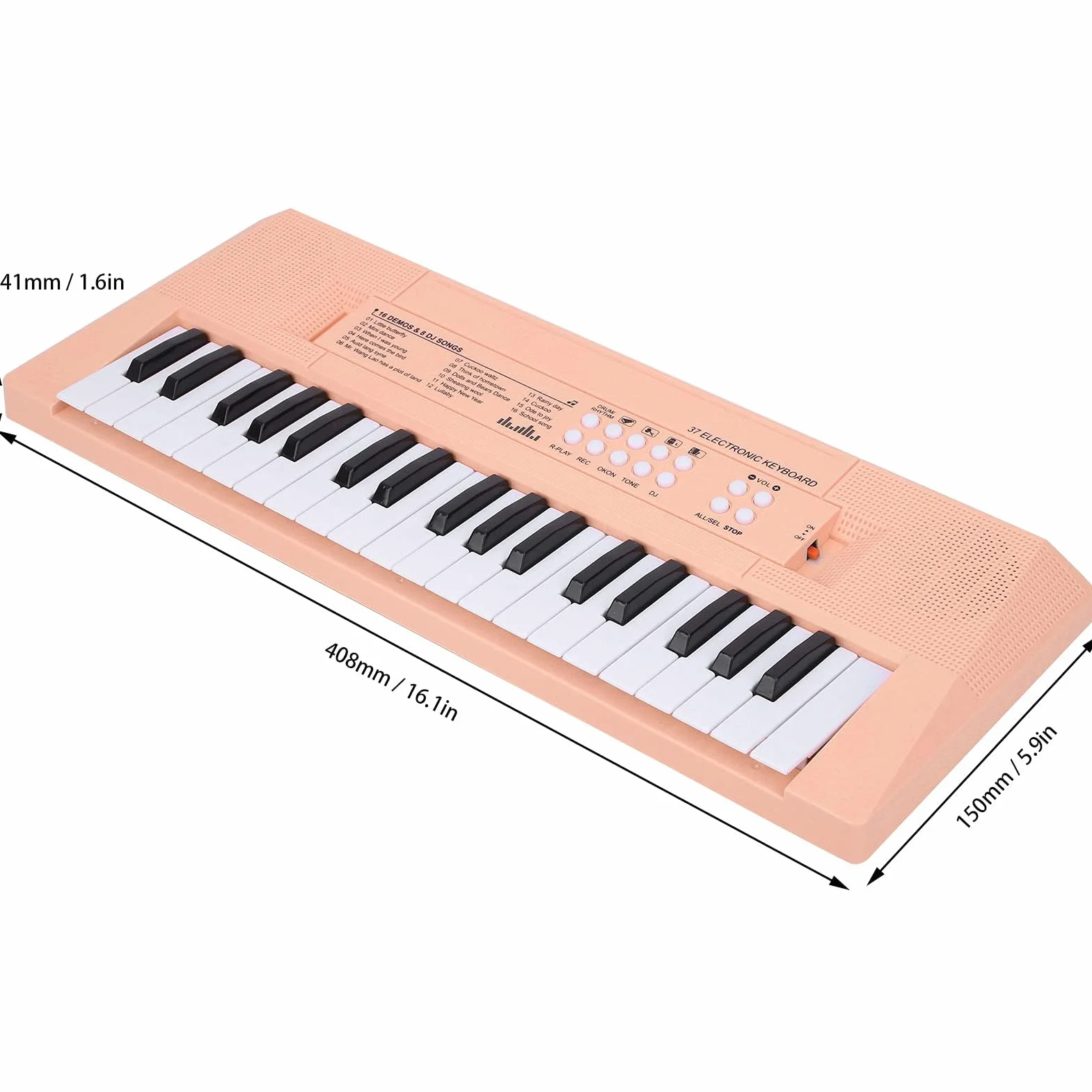 Ejoyous Teclado Piano eléctrico de 37 teclas, teclado musical portátil para principiantes con función de grabación, micrófono incluido, teclas blancas y negras, alimentación de batería USB AA (rosa)