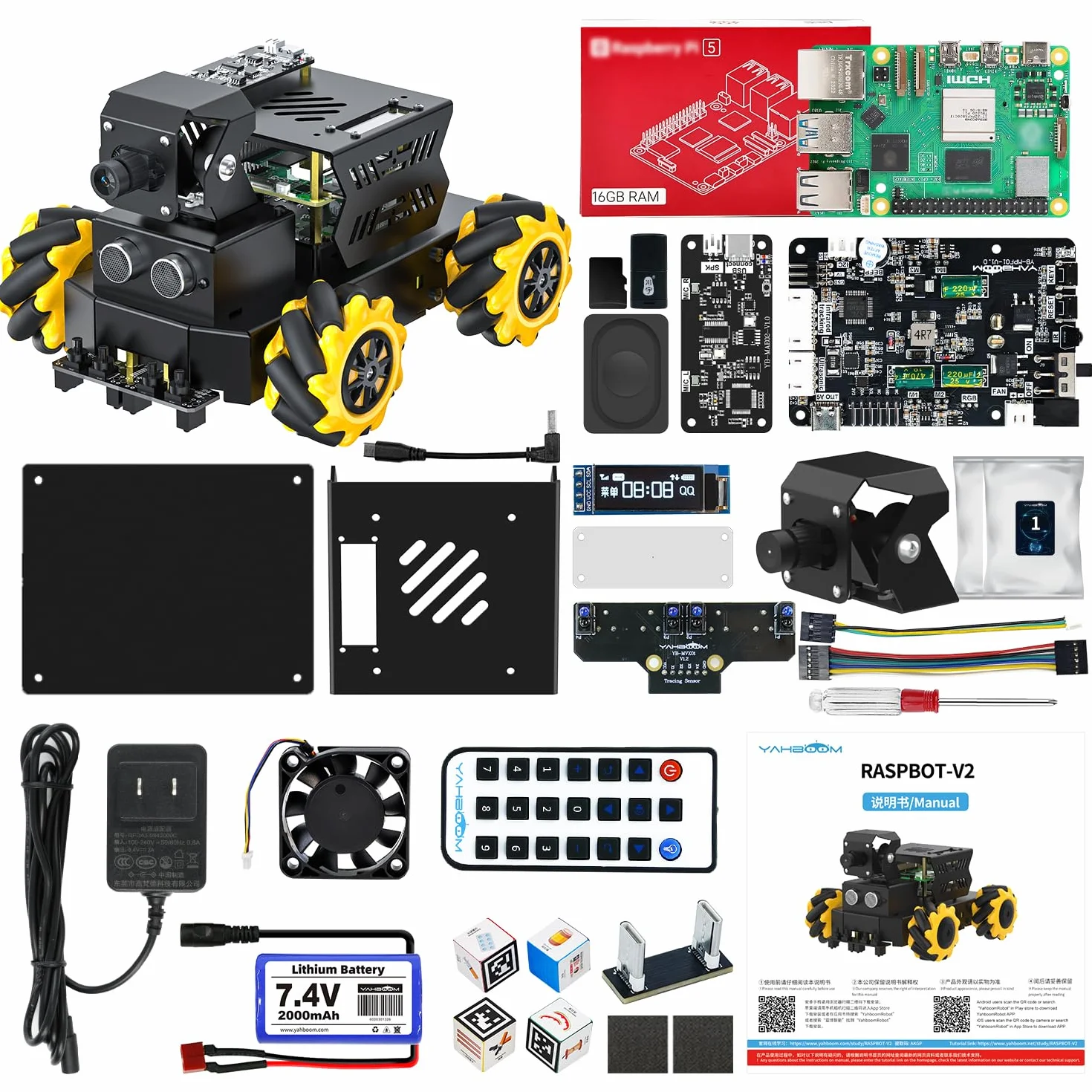 Yahboom RPi 5 ROS2 Robot Car 360°Movement, AI Vision & Tracking, Integrated Multimodal Large AI Model OpenRouter, AI Voice Interaction (Superior with RPi5-16GB)