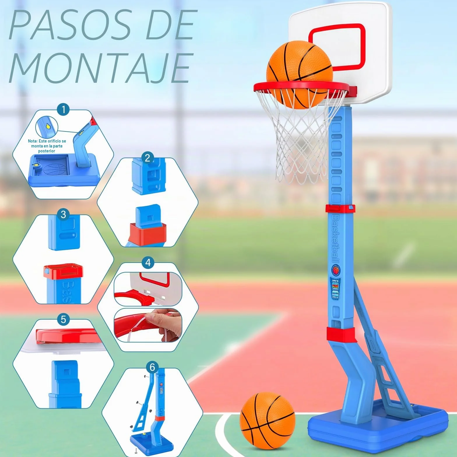 Canasta Baloncesto Infantil, Altura Ajustable 70-138 cm,Mini Canasta de Baloncesto para Interior y Exterior,Regalos Cumpleaños para niños de 3 a 8 años-Azul