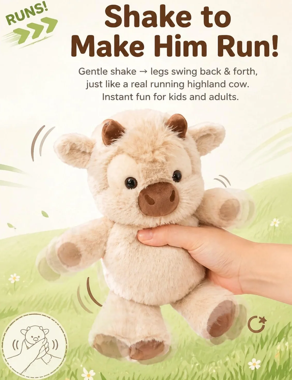 Peluche Que Corre, Peluche Vaca, 45 cm, Adorables Animales De Peluche, Aliviar El Estrés y para la Decoración del Hogar (Caqui)