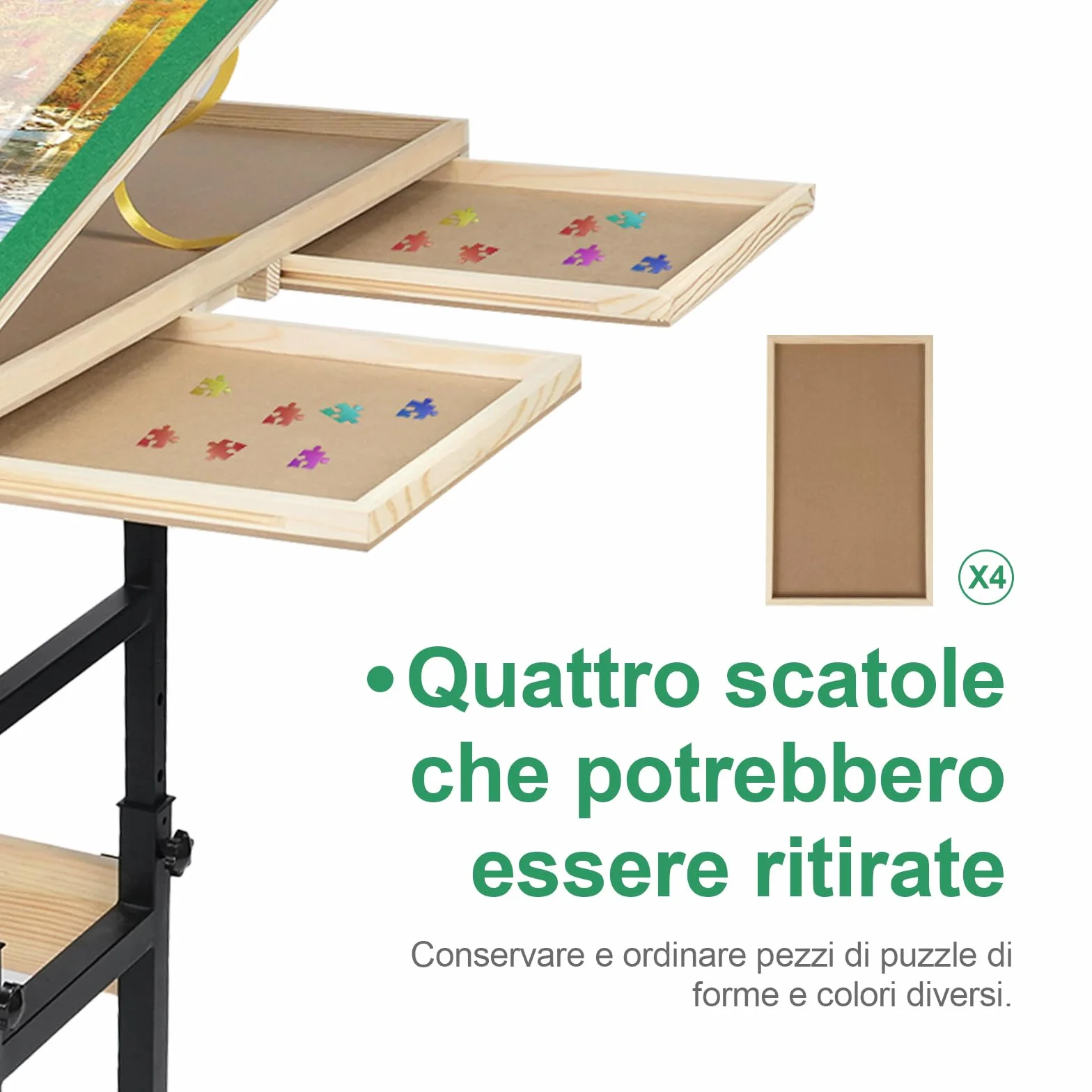 Mesa de Rompecabezas de Madera 1500 Piezas 89x69 cm Altura Ajustable Inclinación 45° 4 Cajones