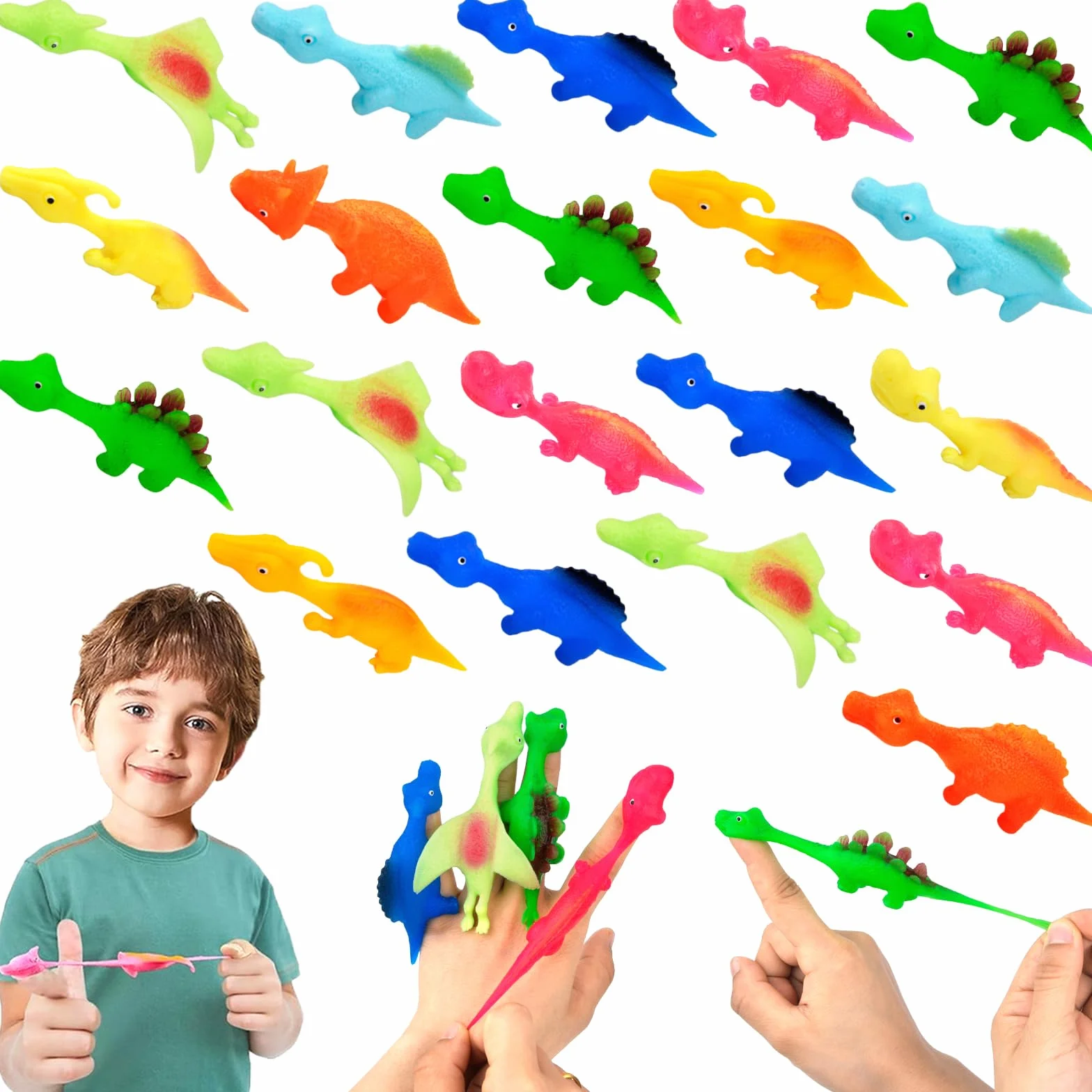 Jadyon Dinosaur Tirachinas Dedos Juguetes Fiesta Niños Caucho Voladores Regalos 20pcs