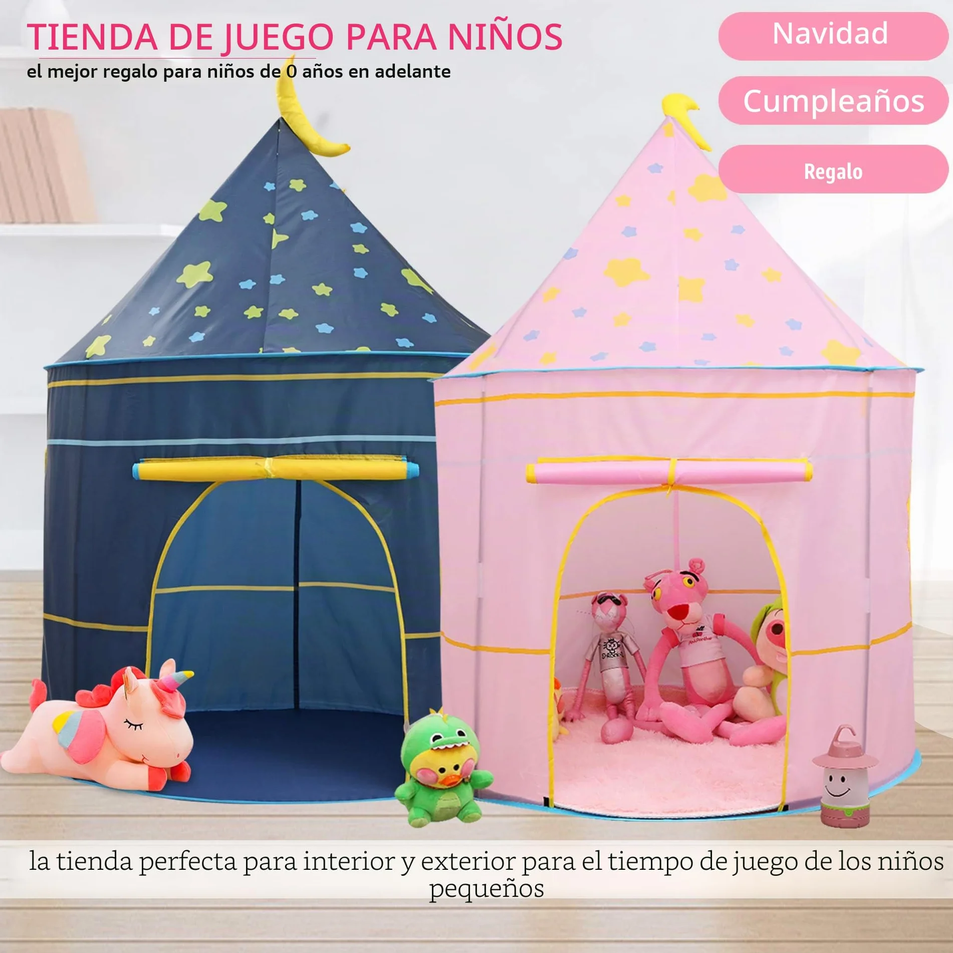 Carpa para niños,con Luces de Estrellas Castillo,Tienda para Niños, Playhouse Toy para Juegos de Interior y Exterior,Navidad & Cumpleaños Regalos para Niños Chico Niña (Rosa Luna)