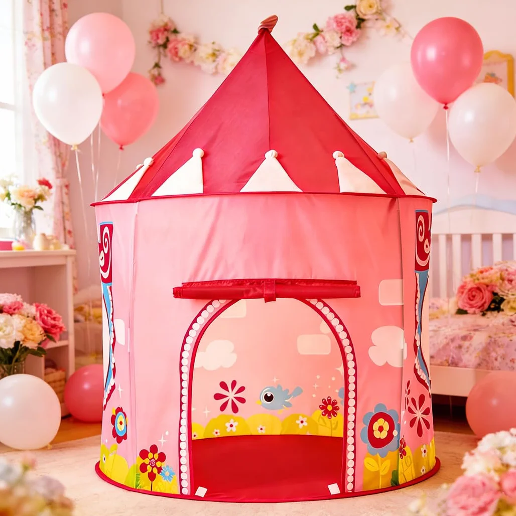 Plegable para niños, Carpa de Juegos para niños, Tienda de bebé para Interior y Exterior, casa de Juegos de yurtas para Guardar Juguetes, con Bolsa de Transporte (Jardín Rosa)