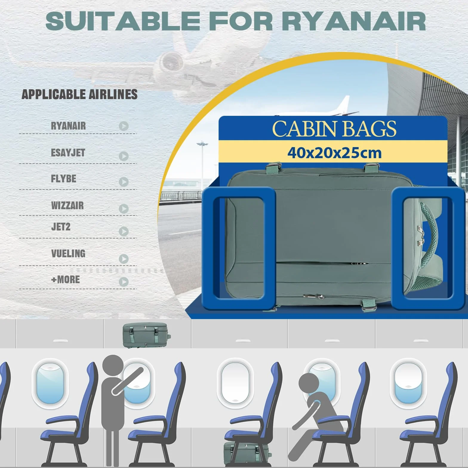 VMIKIV Mochila 40x30x20 Mochila Viaje Cabina Avion 40x20x25 para Ryanair Vueling Wizz Air Equipaje de Mano con Bolsillo Antirrobo Mochila Resistente al Agua con Compartimentos