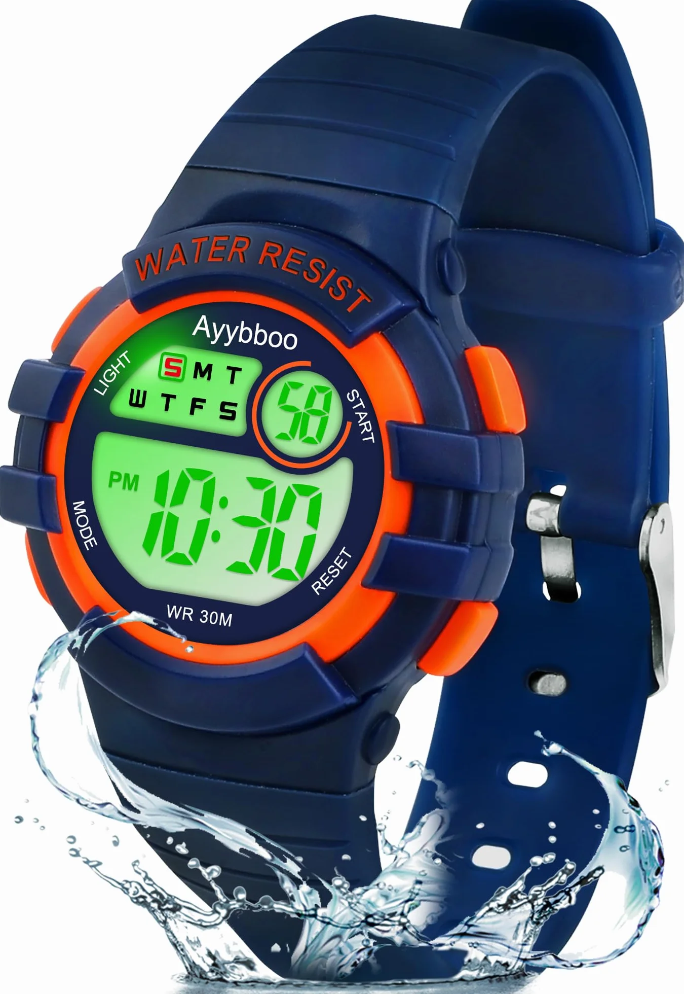 Reloj Niño Digital 7 Luces LED Impermeable 3ATM Alarma Fecha Cronómetro Deportivo Pulsera