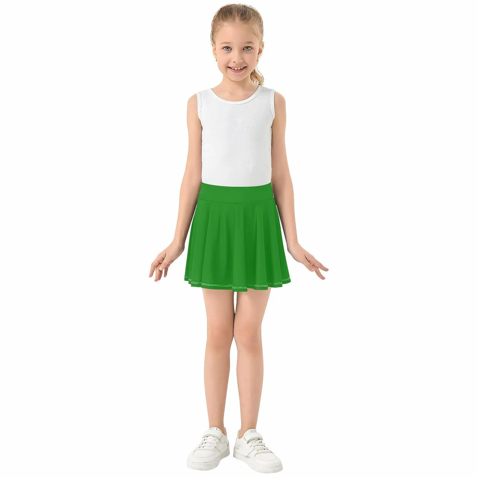 Yuiboo Falda deportiva verde con pantalones cortos para niñas golf plisada