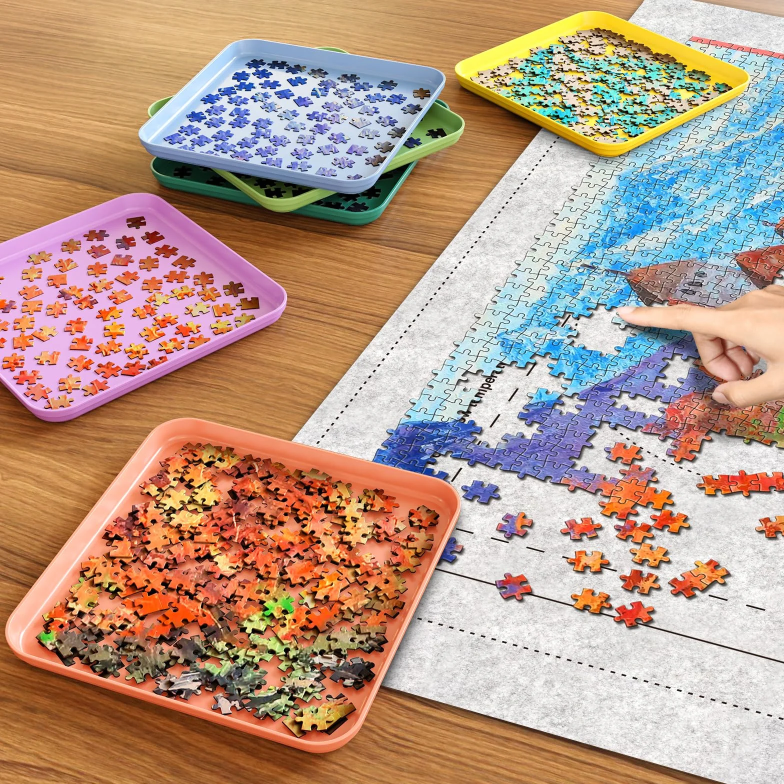 MOZOOSON 6 Bandeja Clasificadora de Rompecabezas, Puzzle Organizer, Guarda Puzzle hasta 1000 1500 2000 Piezas, Prácticos Accesorios para Puzzles