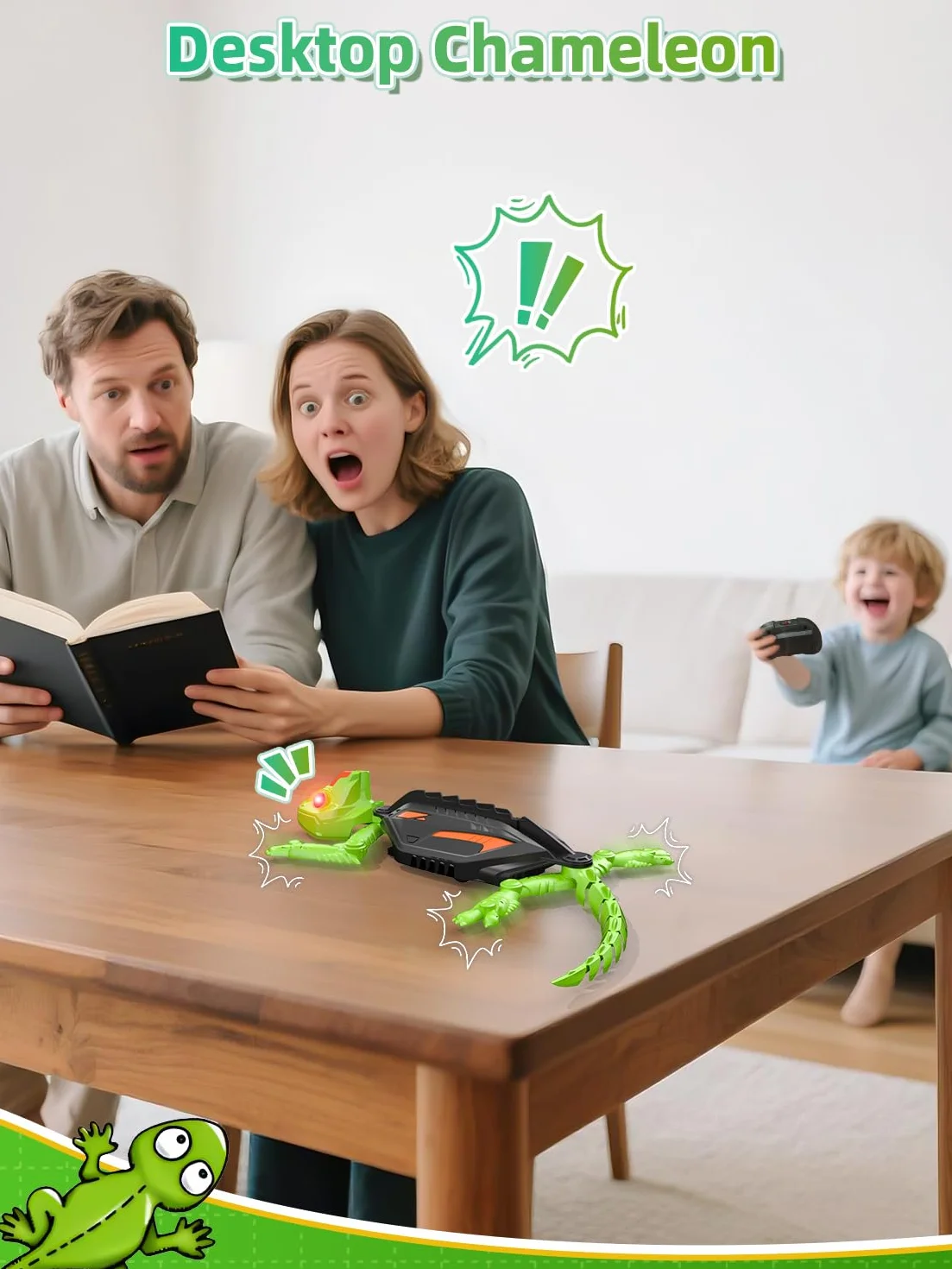 Kssvzz Lagartija Teledirigida, Gecko Teledirigido Recargable con Ojos LED, Bromas y Juegos Radio Control Robot Juguete, 360 ° Rotación Camaleon Teledirigida Regalo para niños y niñas de 3 a 12 años