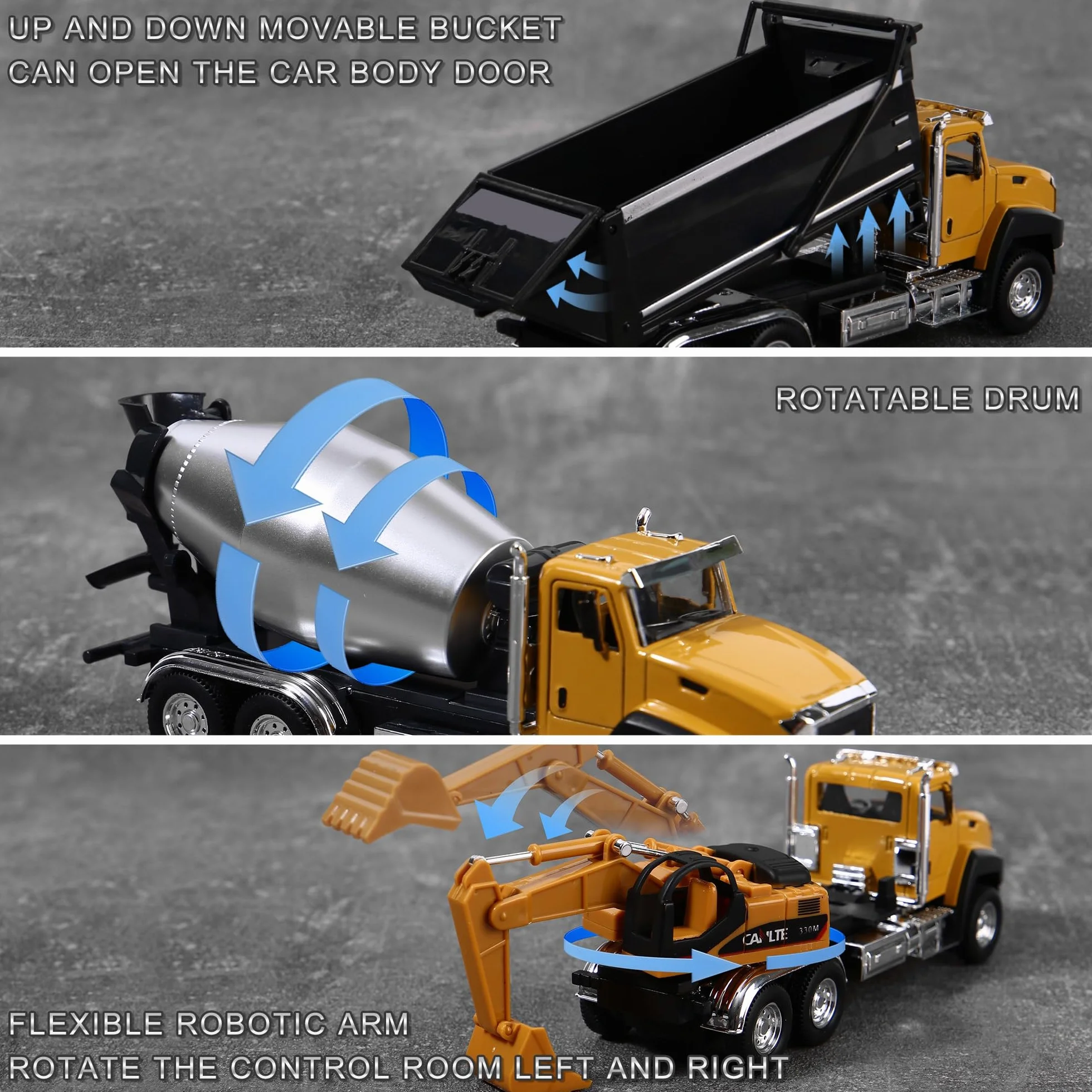 AIUAZA 1/50 Ratio Die-Casting Engineering Construction Vehicle, Mixer Truck, Alloy Collection Model Car, Boy's Door Opening Pull Back Car Toy (Excavator)