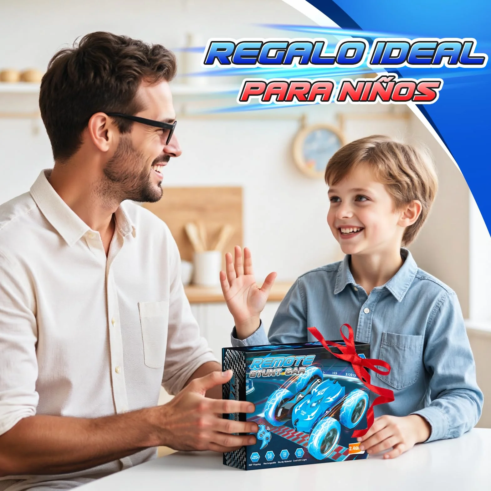 HappyGoLucky Coche Teledirigido 360° Rotación Faros LED 2.4 GHz RC Monster Truck 4x4 Crawler Juguete Regalo Niños 3-8 Años