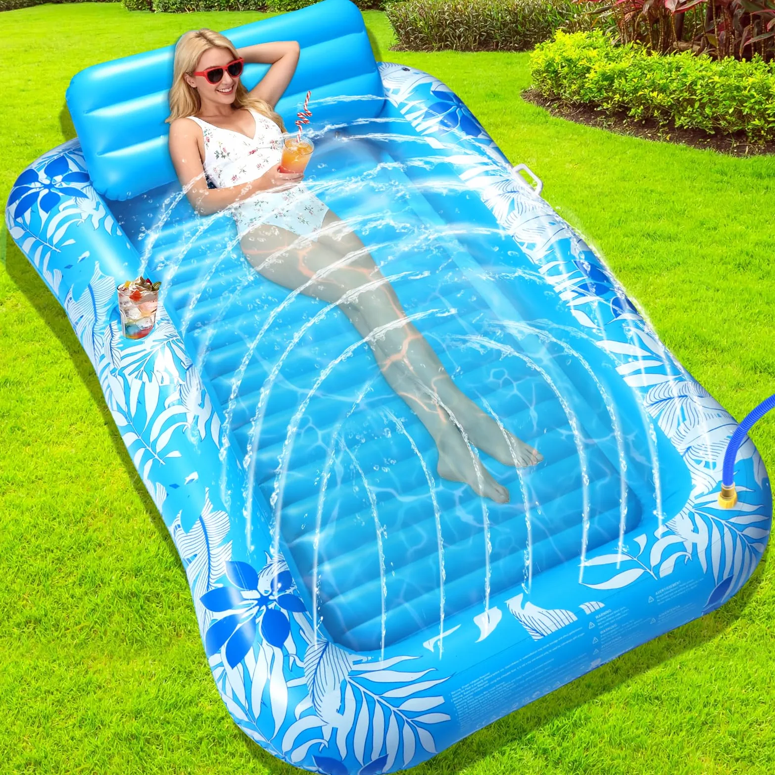 Colchonetas Piscina Adultos, Flotador Inflable Piscina Aspersor 210 × 130 cm, Colchoneta Hinchable Piscina - Cojines & Posavasos, Tanning Pool Piscina, Jardín, Césped, Playa