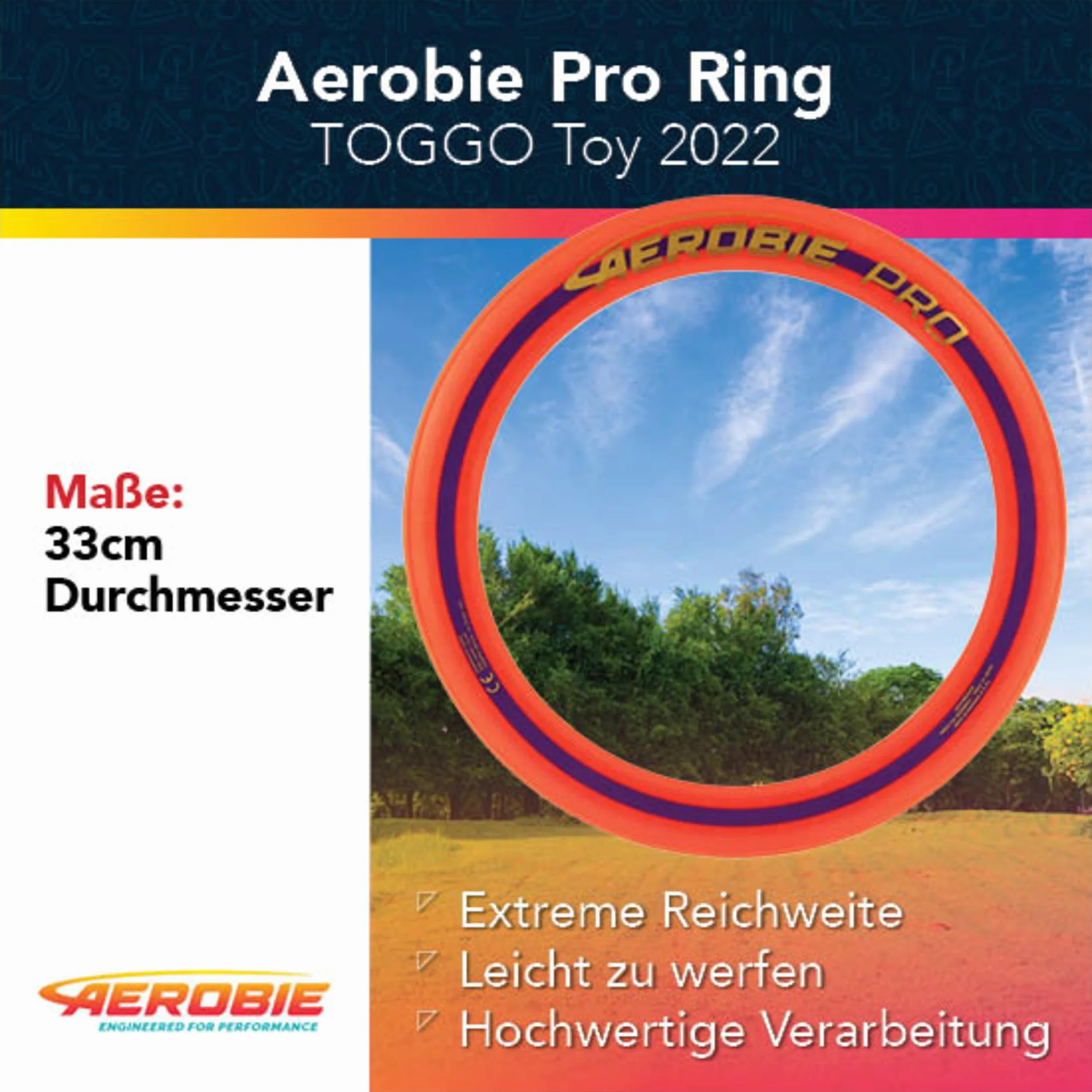 Aerobie Ring Wurfring mit Durchmesser, gelb Pro Flying-Anillo de lanzamiento (33 cm de diámetro), color amarillo, (Spin Master 6046389)