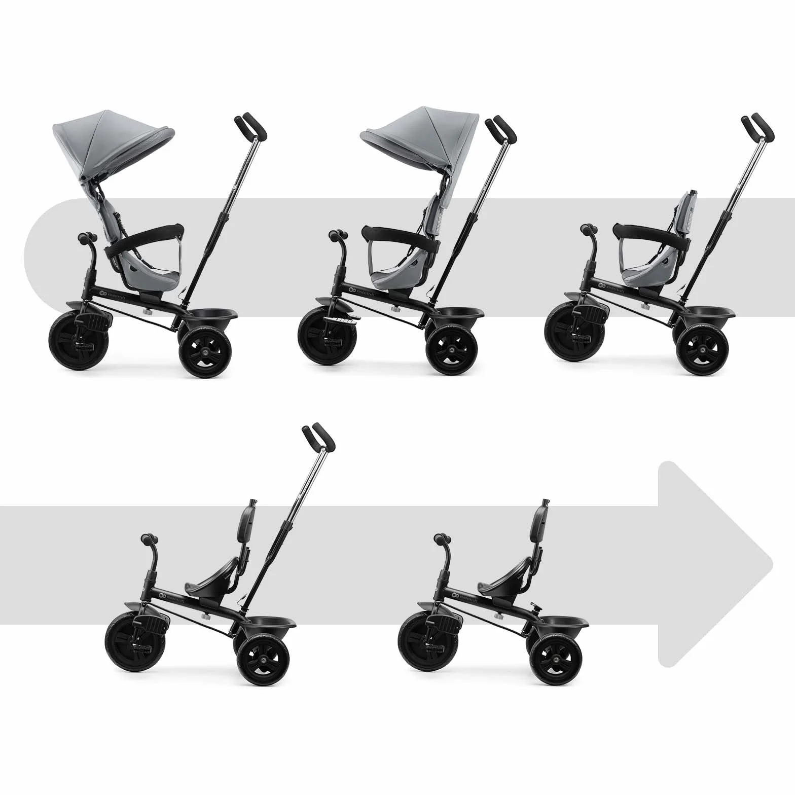 Kinderkraft Freeway 2, Triciclo Evolutivo para Bebé, Asiento Giratorio 360°, Pedales Libres, Arnés de 3 Puntos, Freno Central, 9 Meses a 5 Años, Rosa
