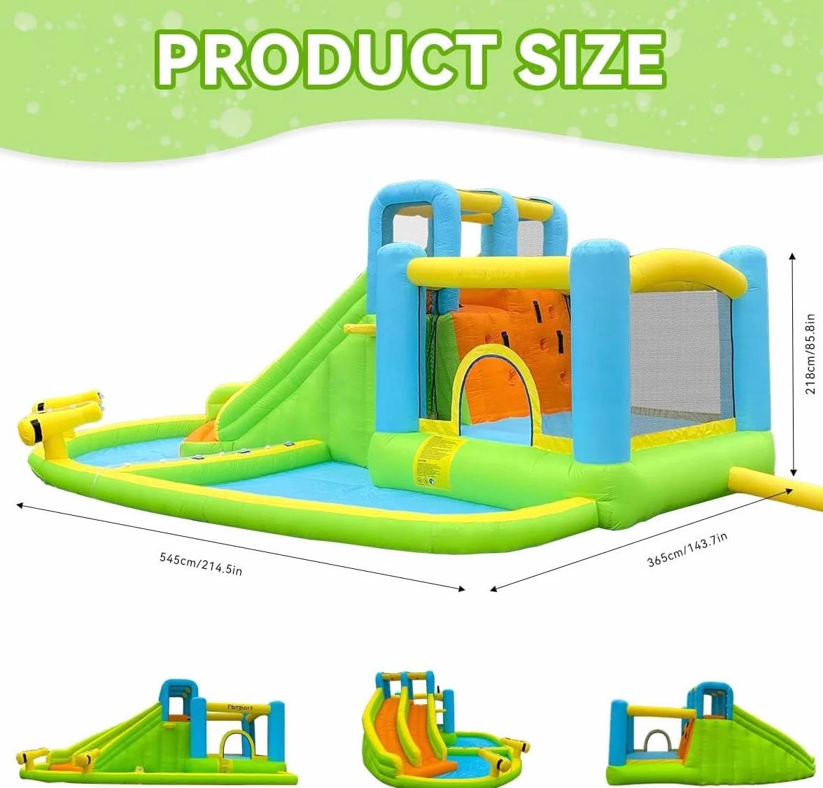 FBSPORT Castillo Hinchable Grande con Ventilador para niños Grandes tobogán seco y de Agua, Adecuado para niños, Castillo Children's Bouncy para Uso Interior o Exterior