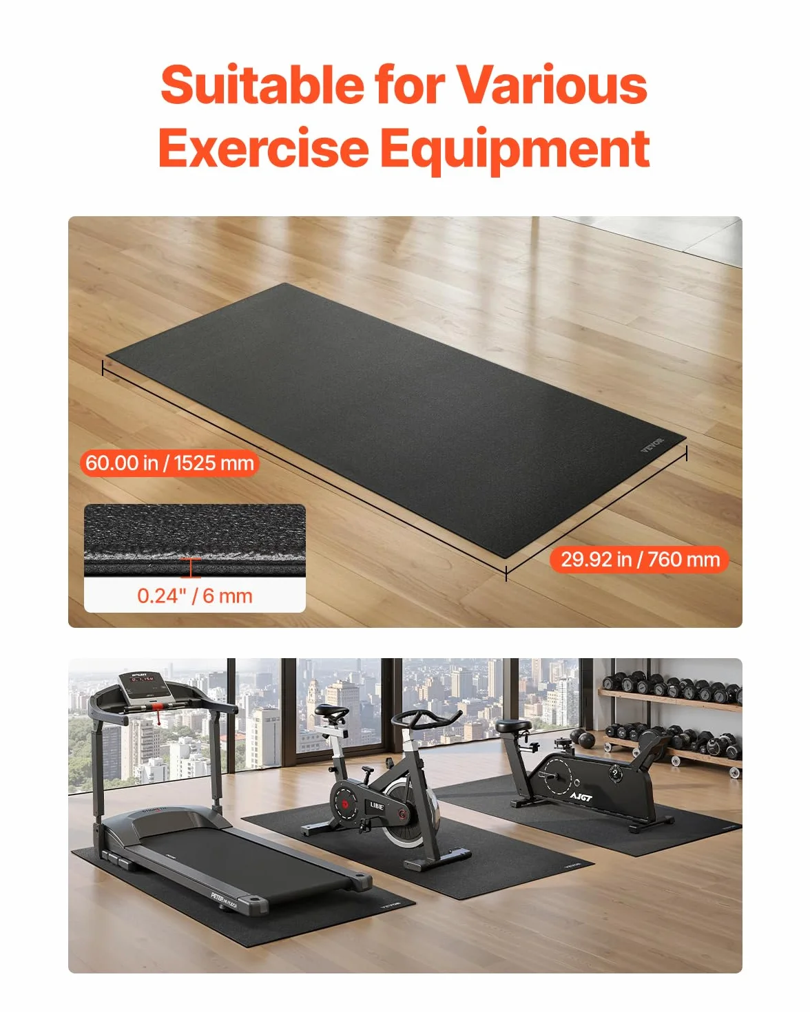 VEVOR Tapete para cinta de correr, protector de suelo de PVC para equipos de ejercicio