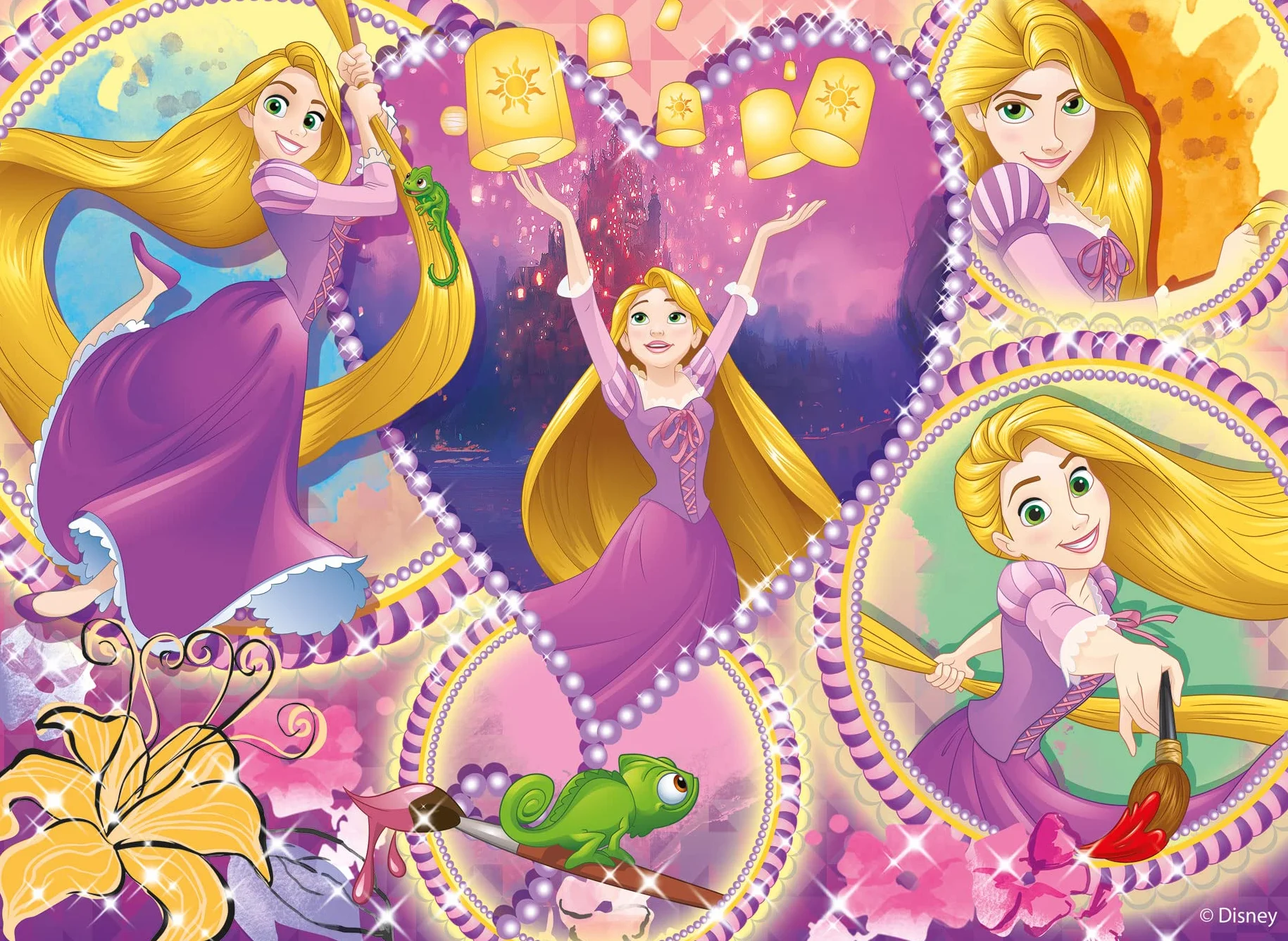Lisciani Puzzle Disney Princesas 4x48 Piezas 2 en 1 Doble Cara para Colorear 192 Piezas