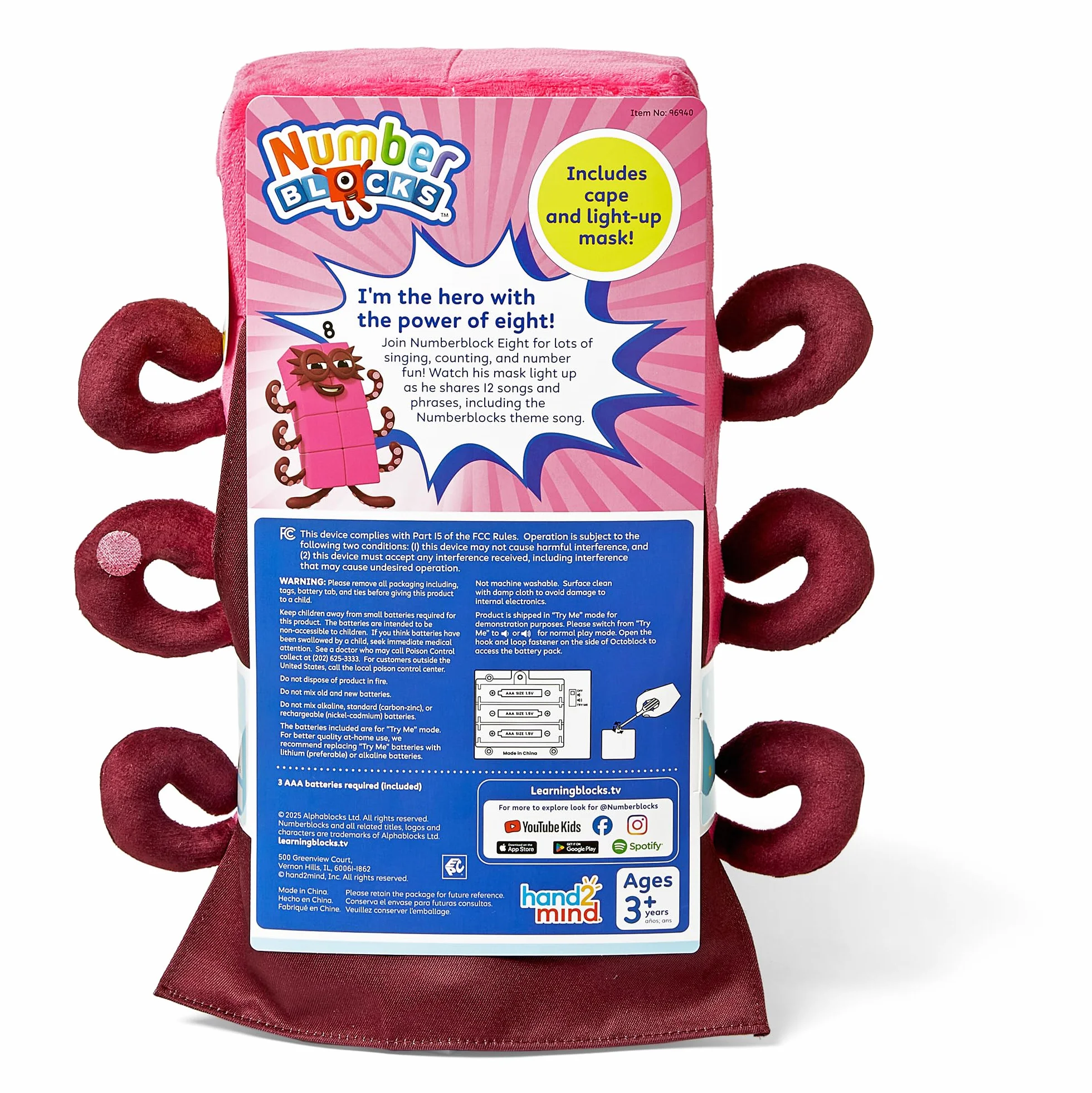 Learning Resources Peluche Numberblock Octoblock Compañero de Juego, Colección de Peluche Original de la Serie TV, Canta 12 Canciones de la Serie TV, Regalo para Niños y Niñas de 3, 4, 5+ años