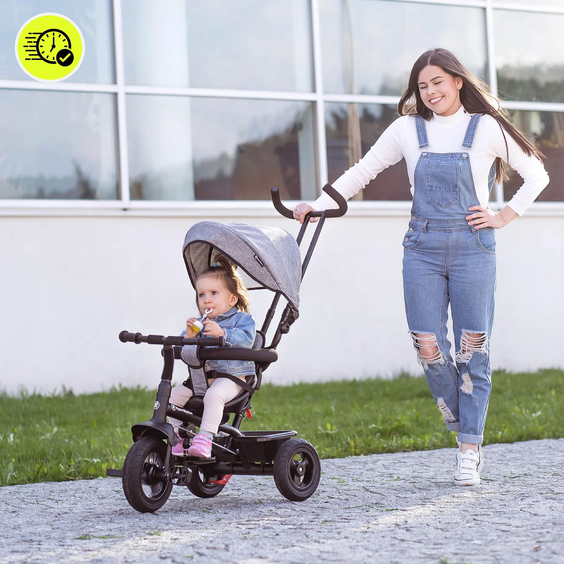 HyperMotion Triciclo Infantil con Manillar para Padres - Bici Bebé 1 Año Evolutiva hasta 20kg - Modelo Similar Kinderkraft con Barra de Empuje - Saltador Bebe Gris