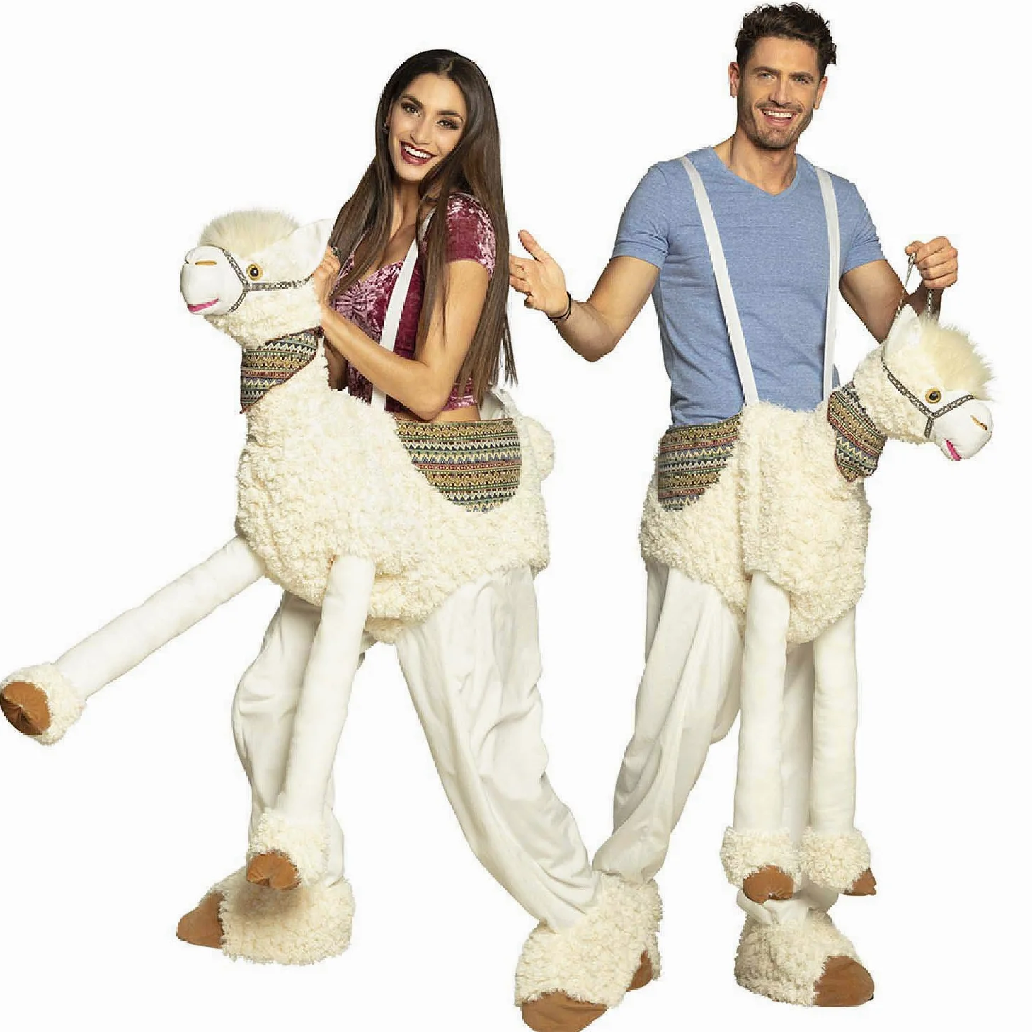 Boland 88086 - Disfraz de adulto con llama, unisex, color beige | Pantalones con tirantes ajustables, disfraces de peluche, carnaval y fiesta temática, alpaca