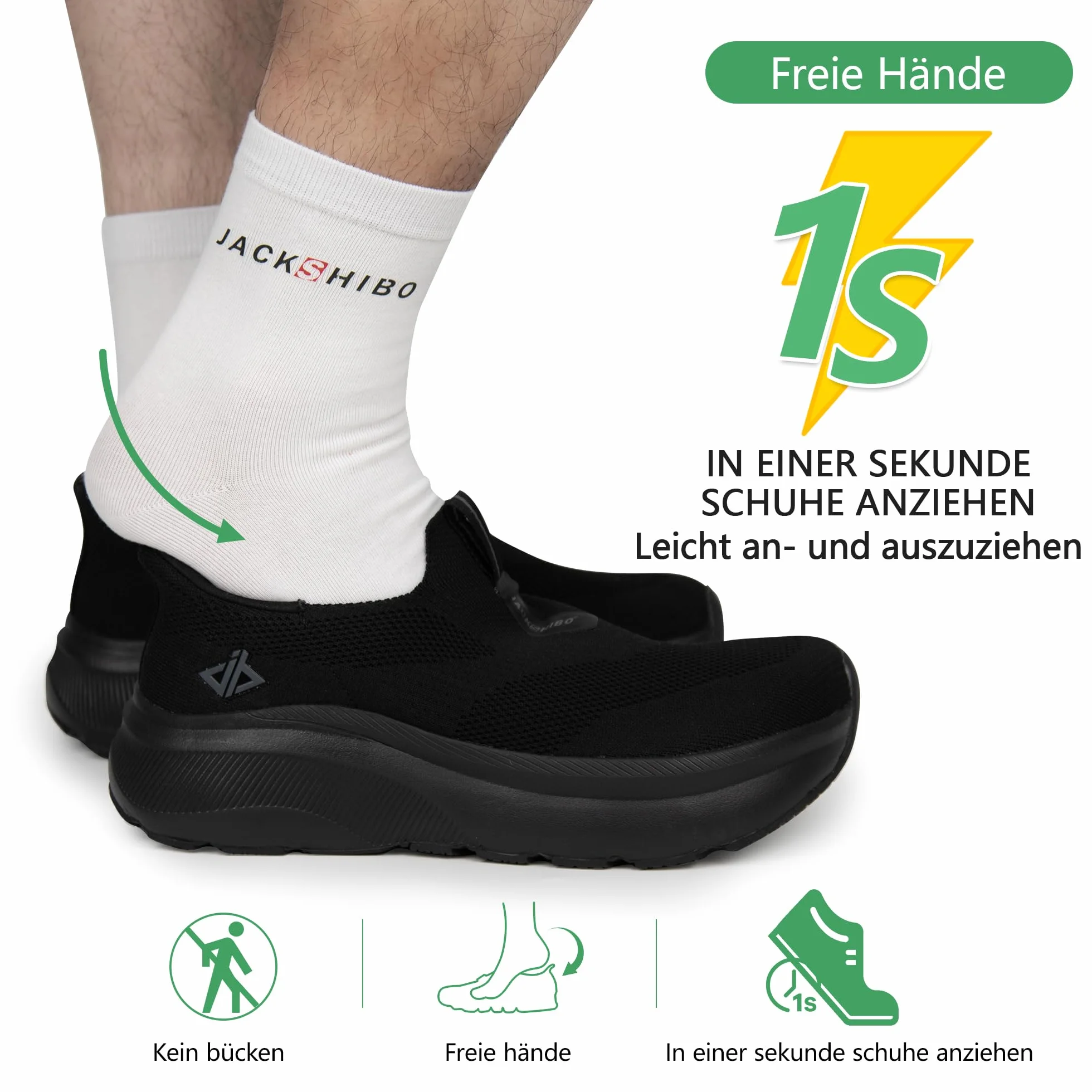 JACKSHIBO Zapatos Slip on Hombre Puntera Ancha Tacón Cero Espuma Viscoelástica Negro 44 EU