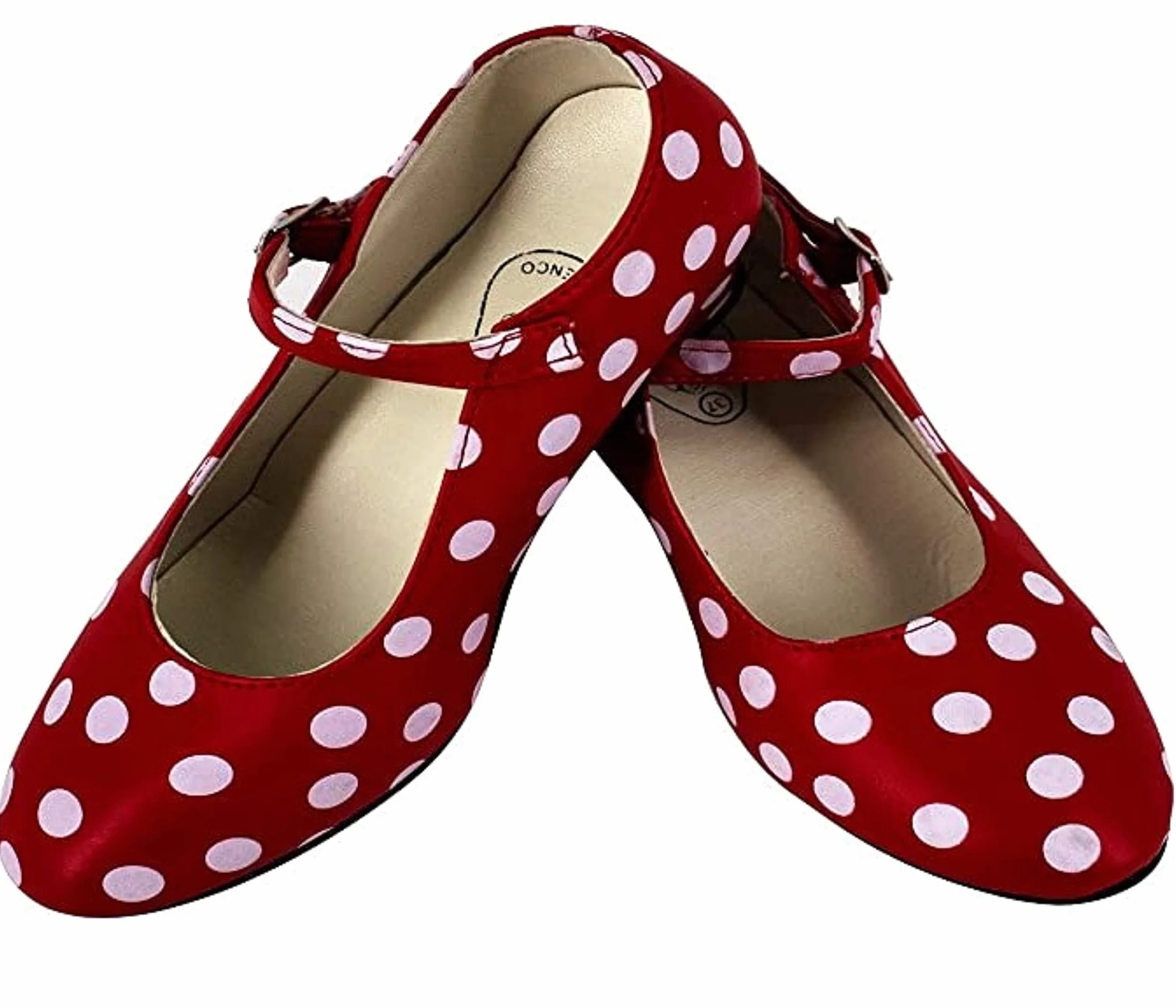Zapatos de Baile Flamenco Color Rojo con Lunares Blancos Talla 30