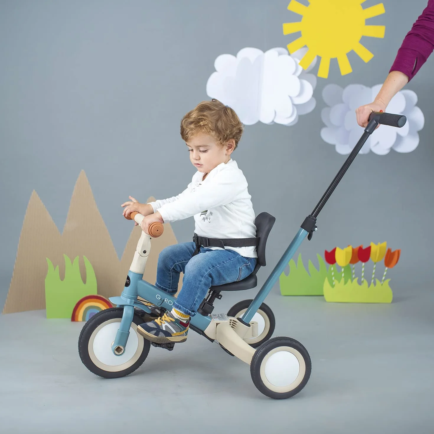 Olmitos - Triciclo Evolutivo de Bebé 5 en 1 GYRO + - Bicicleta Niños Desde 1 Año hasta 5 años - De Triciclo a Bicicleta con o sin Pedales – Adaptable y transformable (Gyro, Azul)