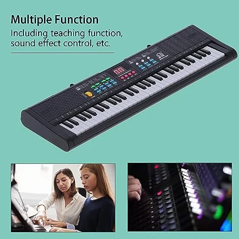 Teclado Piano 61 Teclas Teclado de Piano Digital con Micrófono Cable USB Altavoces Duales para Niños Principiantes