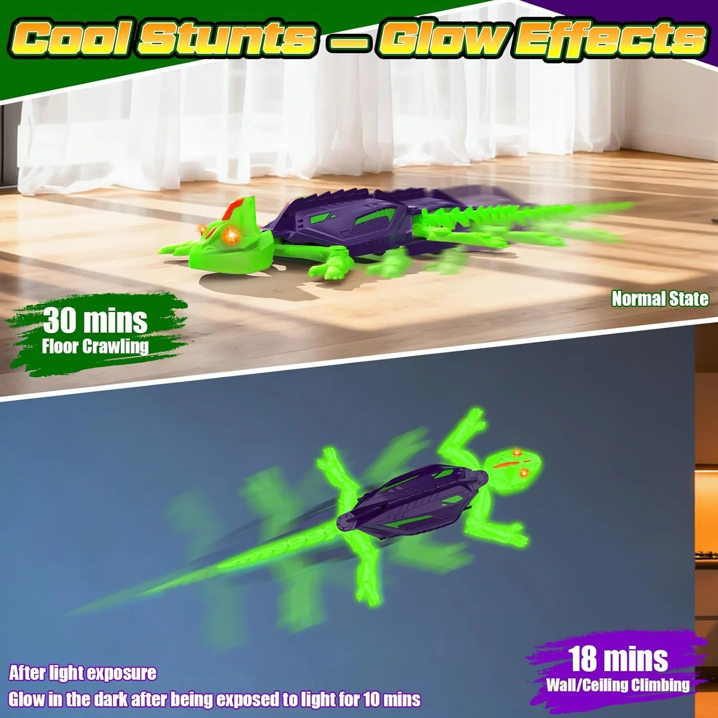 Goody King Lagarto Trepador Paredes - Robot Lagartija Teledirigida Que Trepa Paredes y Techos - Wallcrawler Gecko - Juguete con Movimientos Reales y Giro 360° - Regalo para Niños a Partir de 3 Años