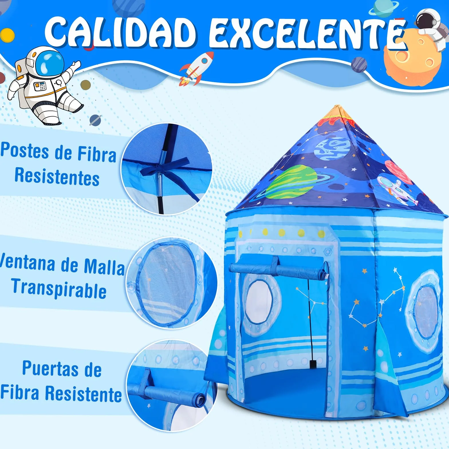 Opret Tienda Campaña Infantil, Carpa Infantil Plegable, Castillo Espacial Plegable, Regalo para Niños con Bolsa de Transporte para Interior y Exterior Adecuado Niños de 1 a 12 Años