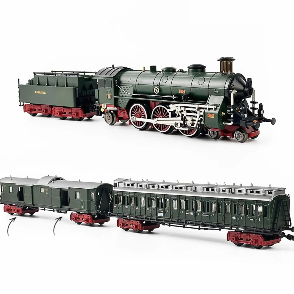 Juego de tren eléctrico modelo locomotora aleación con vagón vía larga control silbato humo Modelo 22920 Verde oscuro