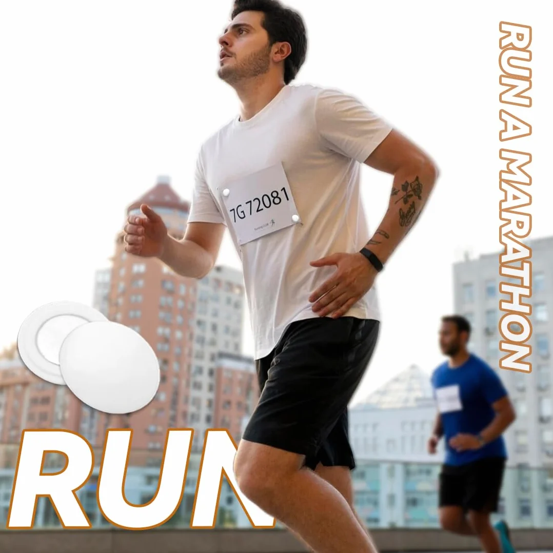 Imanes Porta Dorsal Running, 4 Pares Fijación Magnética para Número de Carrera, Accesorios de Maratón - Blanco