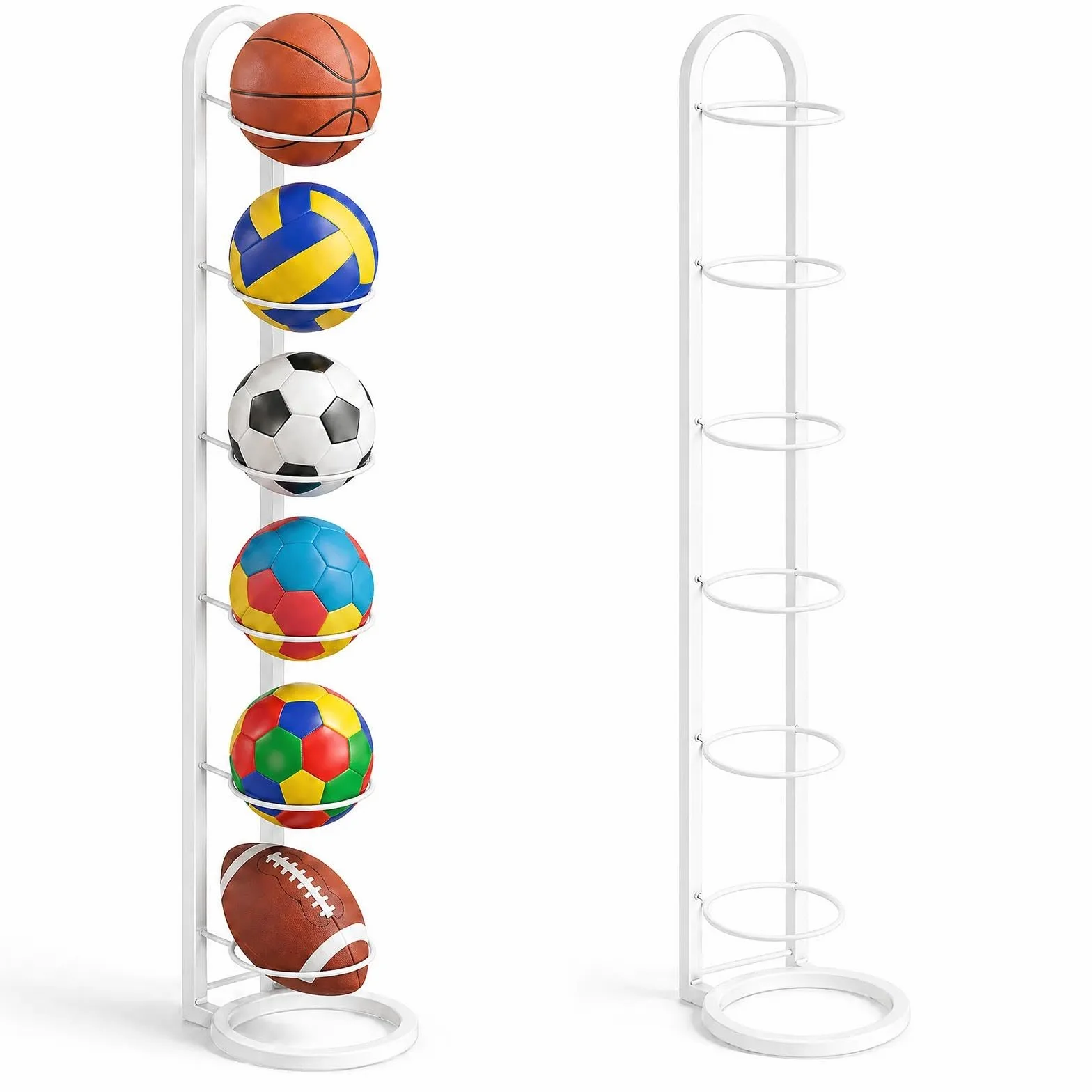 Estante de Almacenamiento de Pelotas de 6 Niveles, Soporte Vertical Extraíble para Baloncesto Fútbol Rugby Voleibol