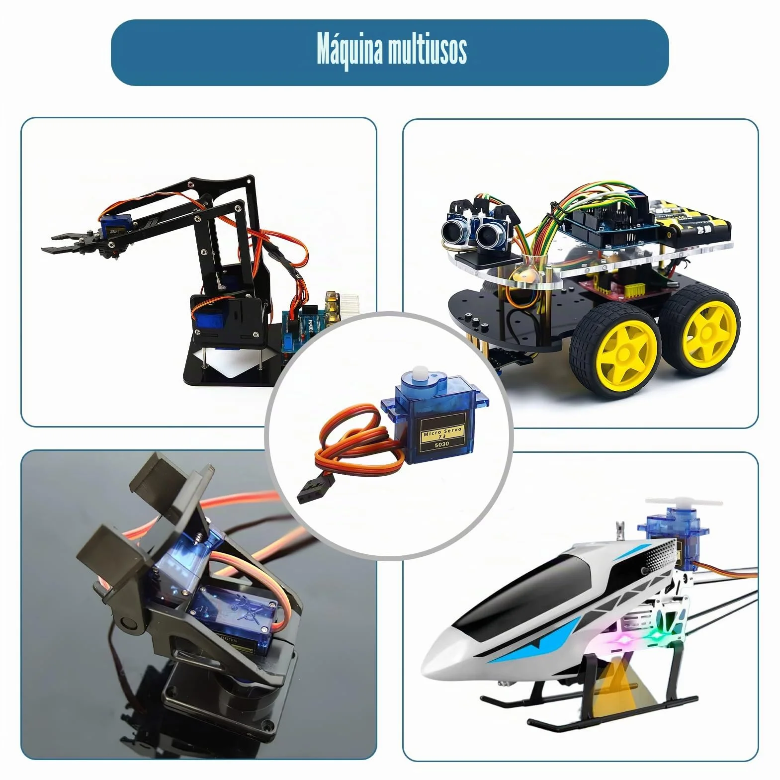 Paquete de 3 microservomotores de 9G, servo SG90 para Arduino, miniservos para proyectos RC, Brazos robóticos, helicópteros, Barcos y vehículos, Control por Cable, ángulo de Control de 180°, Azul