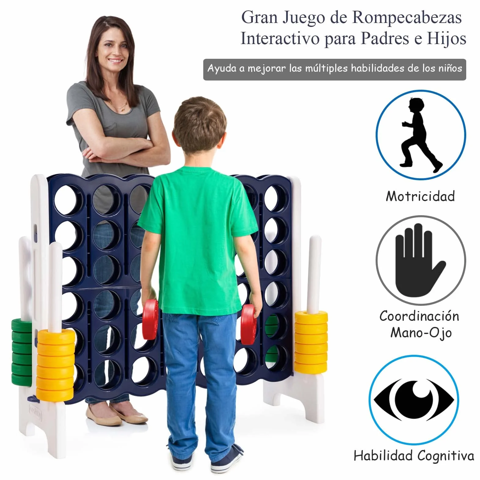 COSTWAY Juego Gigante 4 en Raya, 42 Anillos con Deslizamiento Rápido (Azul)