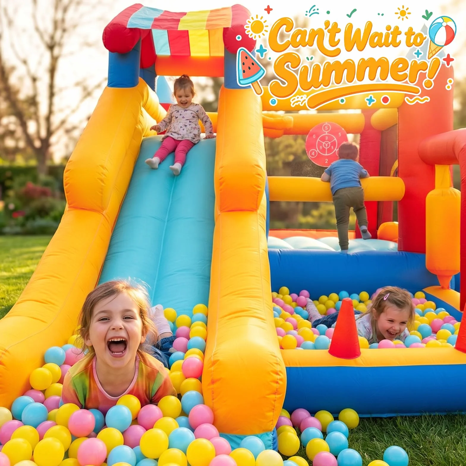 Castillo Hinchable para Niños, FOOING 9 en 1 Casa Inflables con Soplador de Aire, Trampolín, Tobogán, Estante Baloncesto, Pared Escalada, Casa Inflable Interior al Aire Libre para Fiesta Cumpleaños