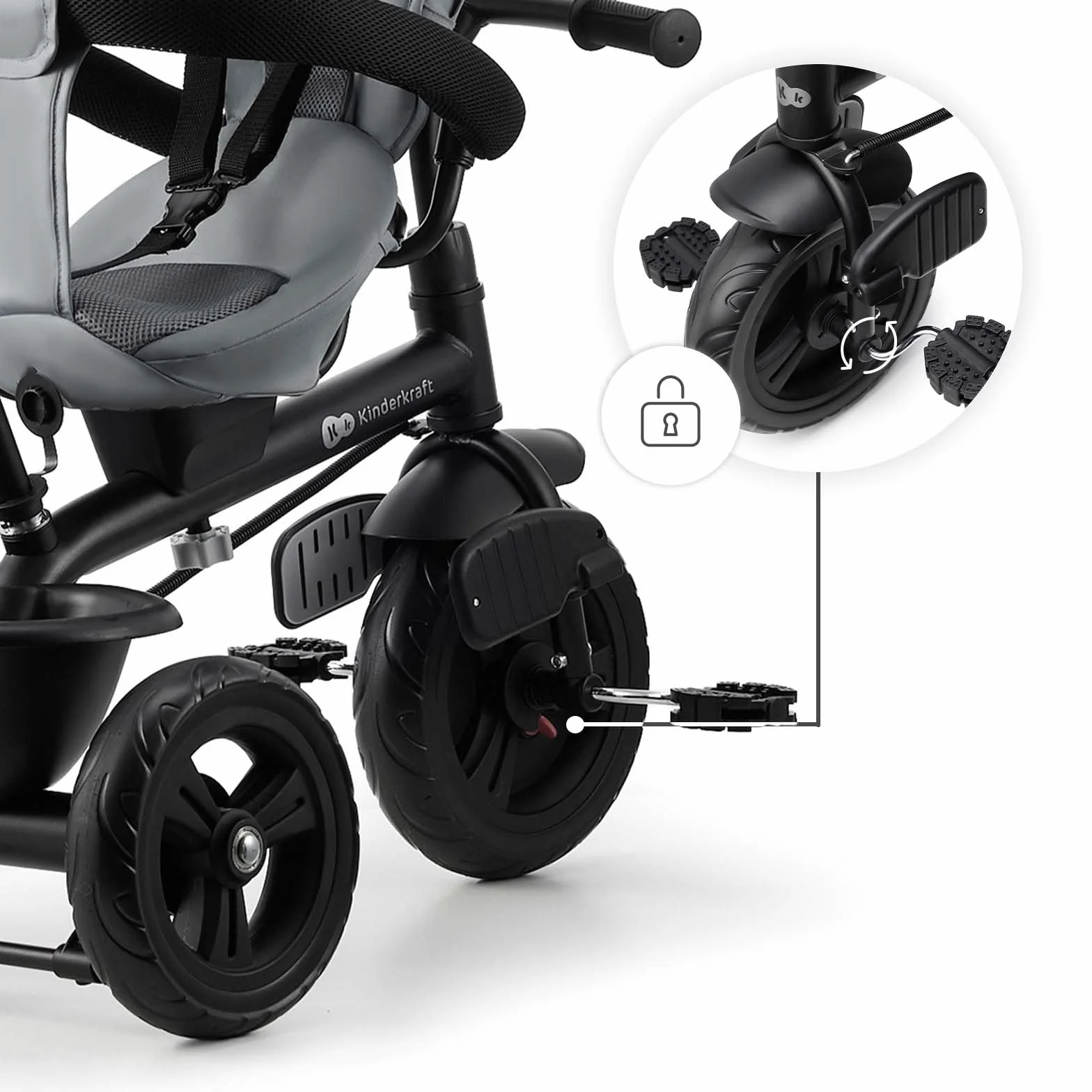 Kinderkraft Freeway 2, Triciclo Evolutivo para Bebé, Asiento Giratorio 360°, Pedales Libres, Arnés de 3 Puntos, Freno Central, 9 Meses a 5 Años, Rosa