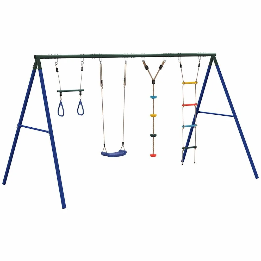 Juego de columpio con columpio trapezoidal, escalera de cuerda y cuerda de escalada de acero lacado, 341 x 185 x 185 cm, para jardín al aire libre, parque infantil, promueve movimiento