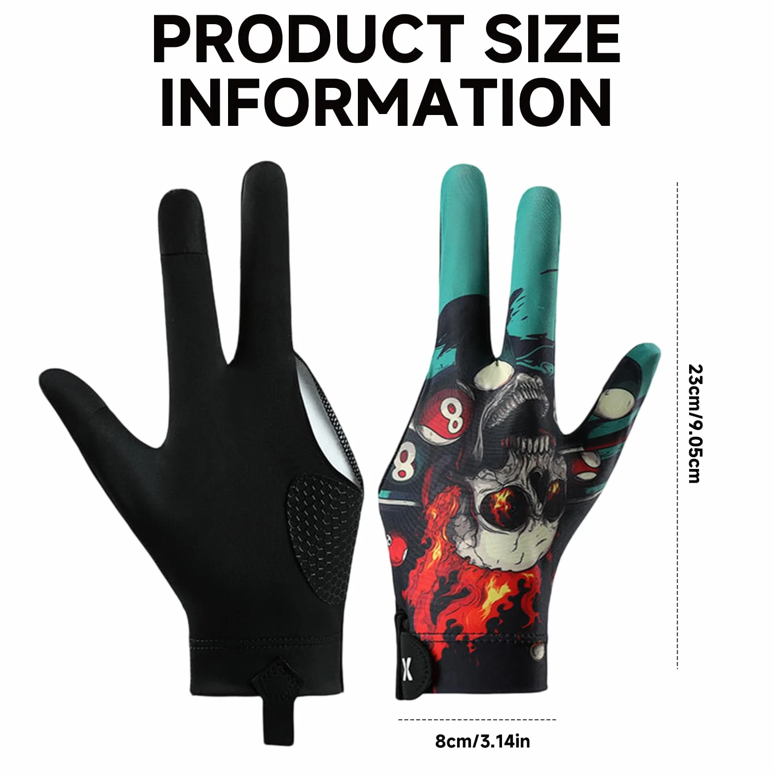 Guante de Billar Profesional para Zurdos con Diseño de Calavera, Transpirable, Antideslizante