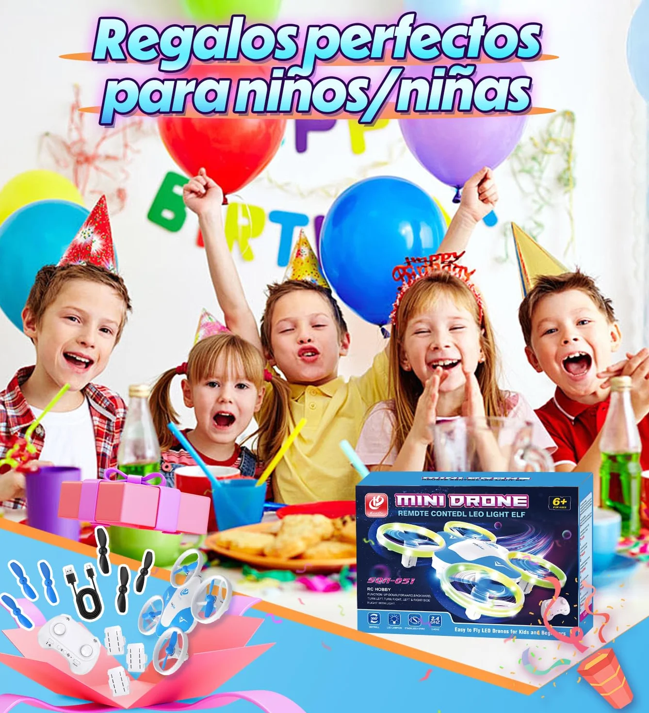 Korffe Mini Dron Para Niños 6-10 Años Avión Teledirigido con Luces LED