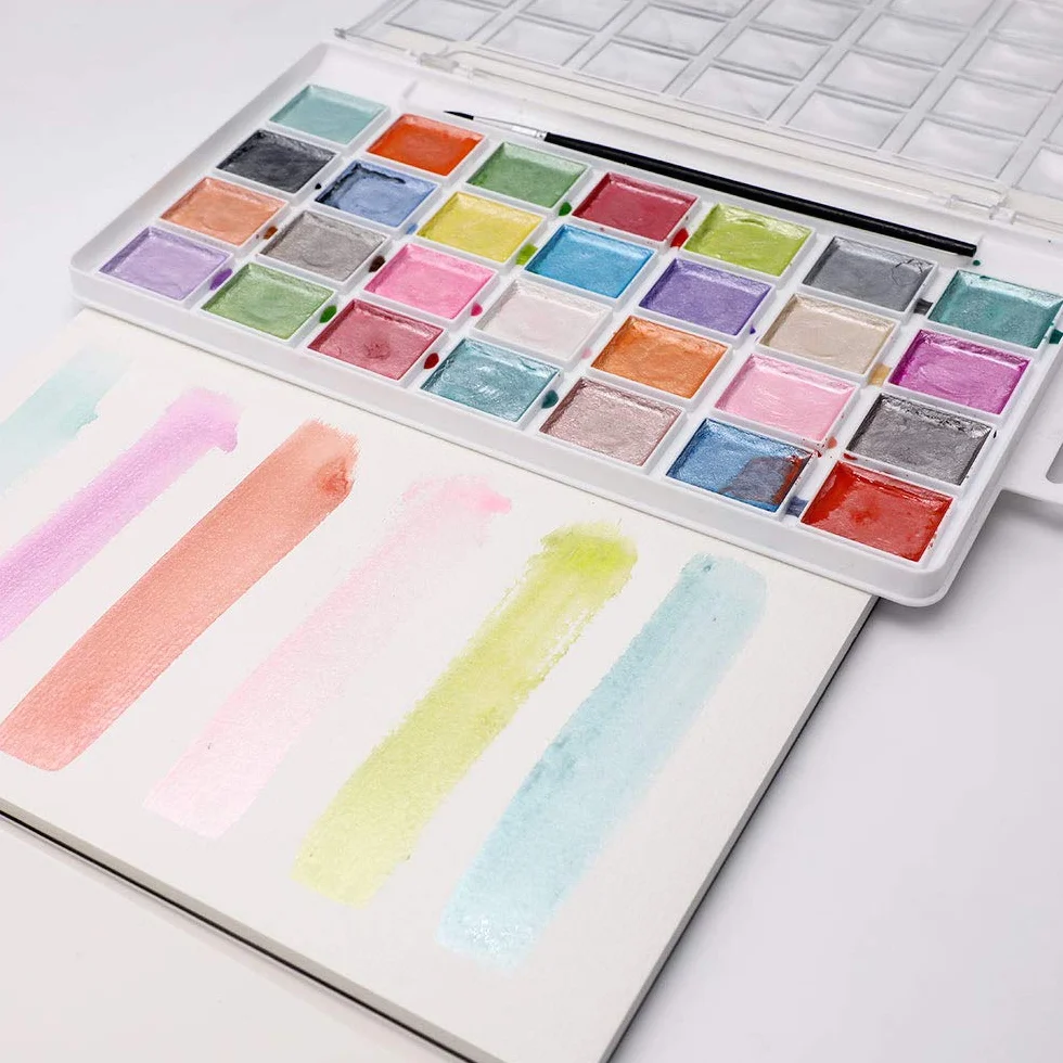 Artecho Metalizadas Acuarelas 28 Colors, Semi-Moist Watercolor, para Principiantes y Profesionales.