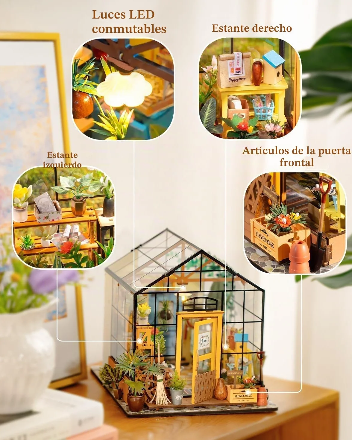 ROWOOD Casa De Muñecas En Miniatura Invernadero con Luz | DIY Miniature House Maquetas para Montar Manualidades De Madera | Regalos De para Adultos, Mujeres, Niñas (Cathy's Flower House)