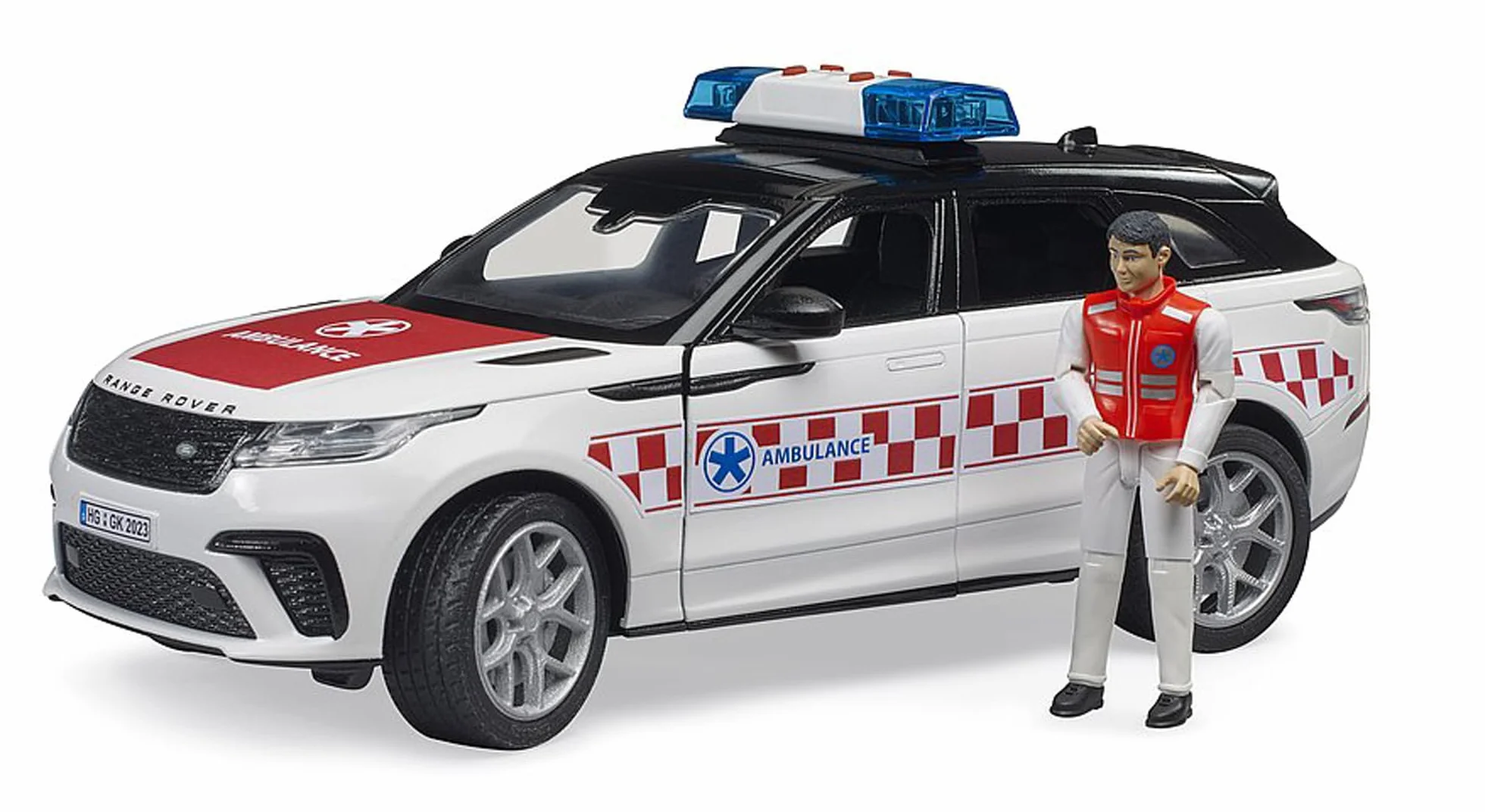 bruder 02885 - Ambulancia de emergencia Range Rover Velar con conductor y módulo de luz y sonido, vehículos, vehículo de emergencia, ambulancia, paramédico, vehículos de emergencia
