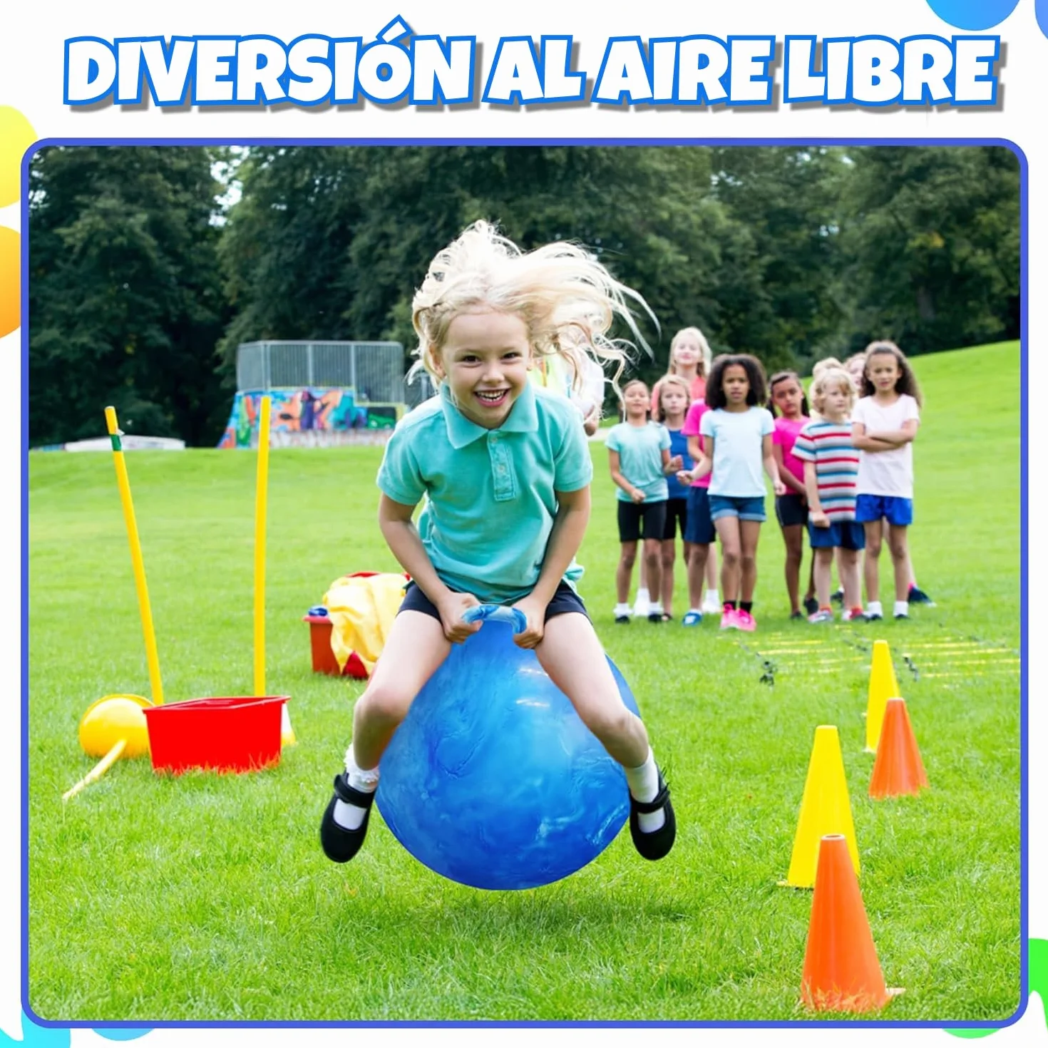 Bedwina Pelota saltarina niños – Pelota de 50,1 cm con asa y Bomba, Juguete Inflable Duradero y Seguro para Saltar y Jugar en Interiores y Exteriores