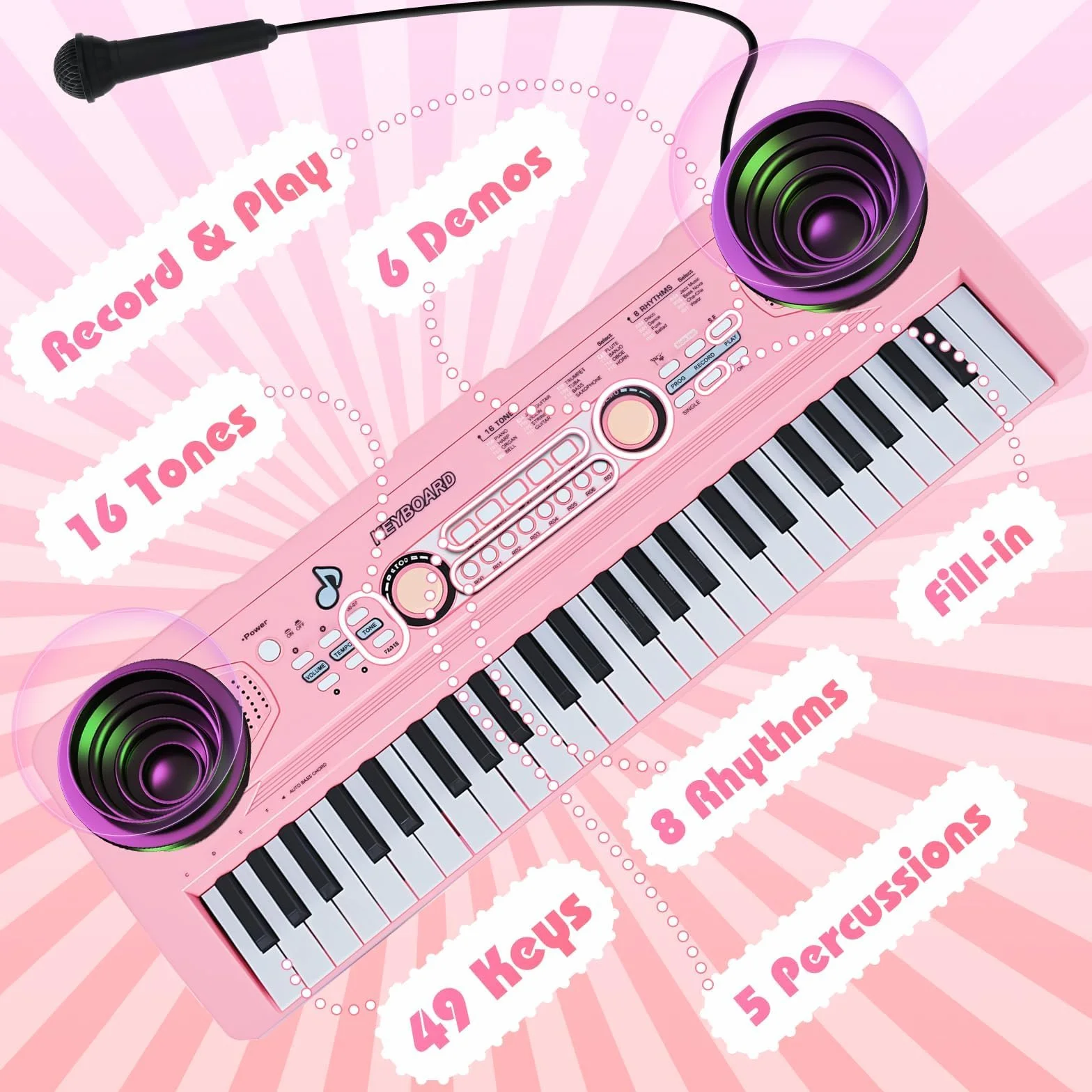 Piano Teclado Infantil Juguetes para Edades 3-5 49 Teclas Teclados Electrónicos con Micrófono Juguete Musical Regalos para Niños y Niñas de 3 4 5 6 7 Años