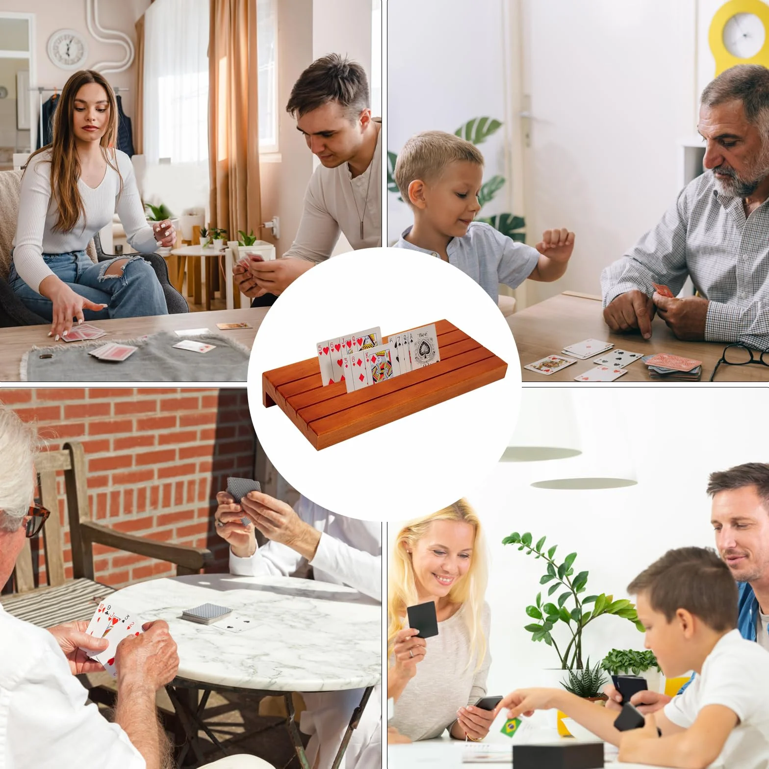 2 soporte para tarjetas para niños y juego, madera, manos libres, póker, 33