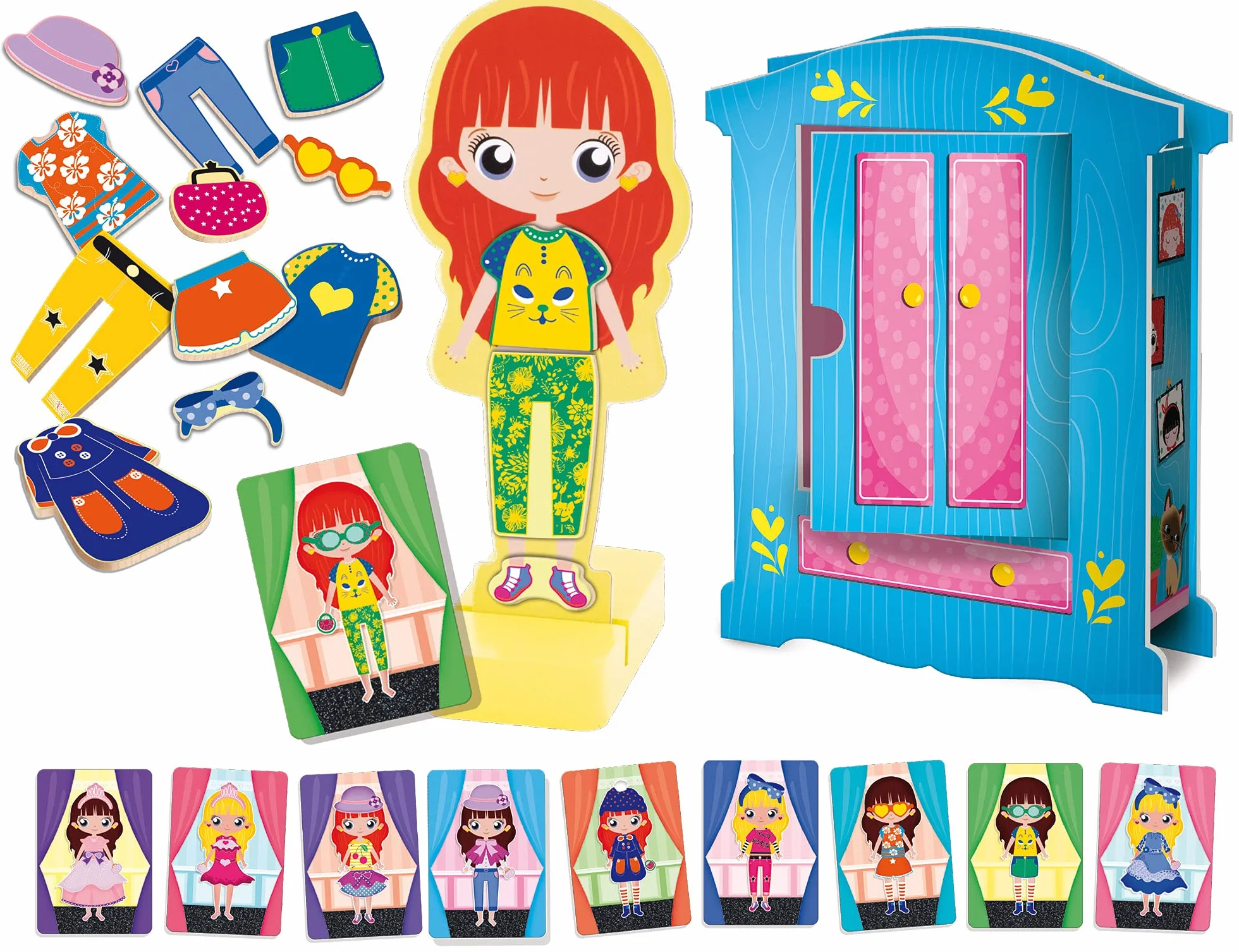 Liscianigiochi - Jouer Apprender Bois magnética-85897 L-Montessori – Muñeca de Madera con Ropa de Moda magnética – Juego Educativo Preescolar para niños a Partir de 4 años-85897 (85897)